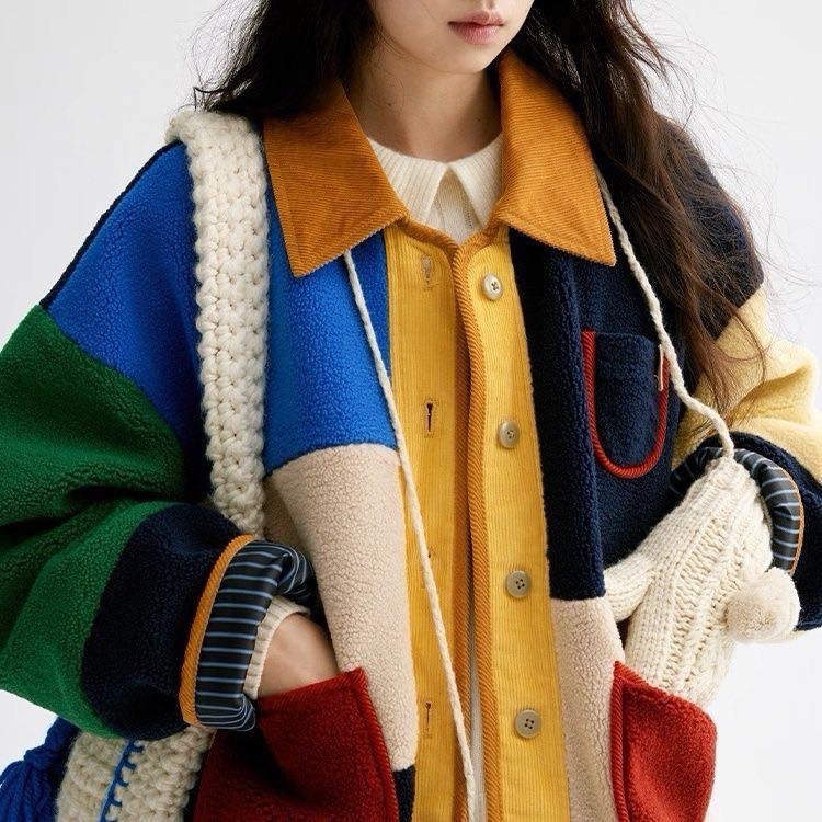 日系女裝羊羔併色褸