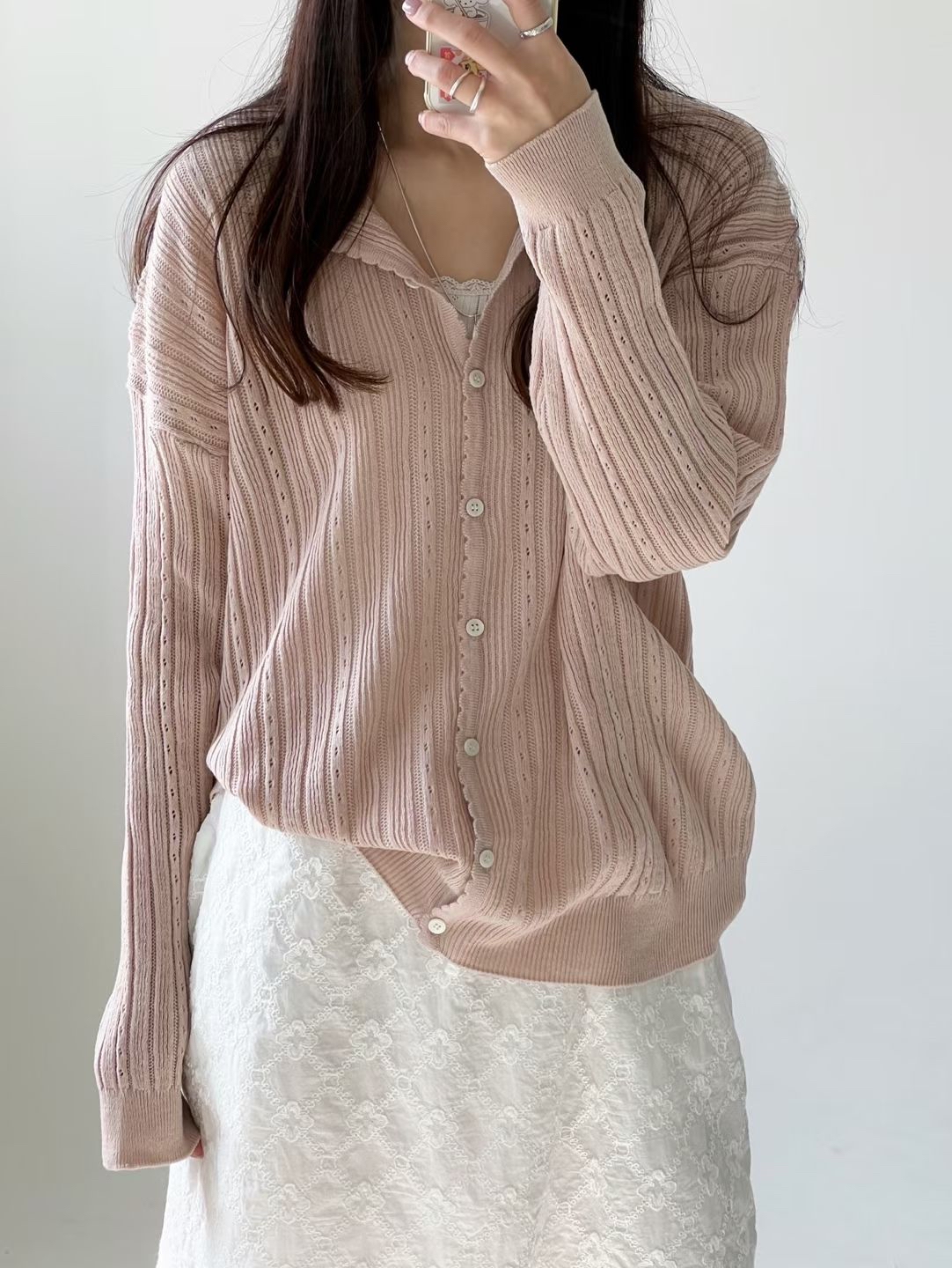 AW OS 輕巧通花波浪邊外套