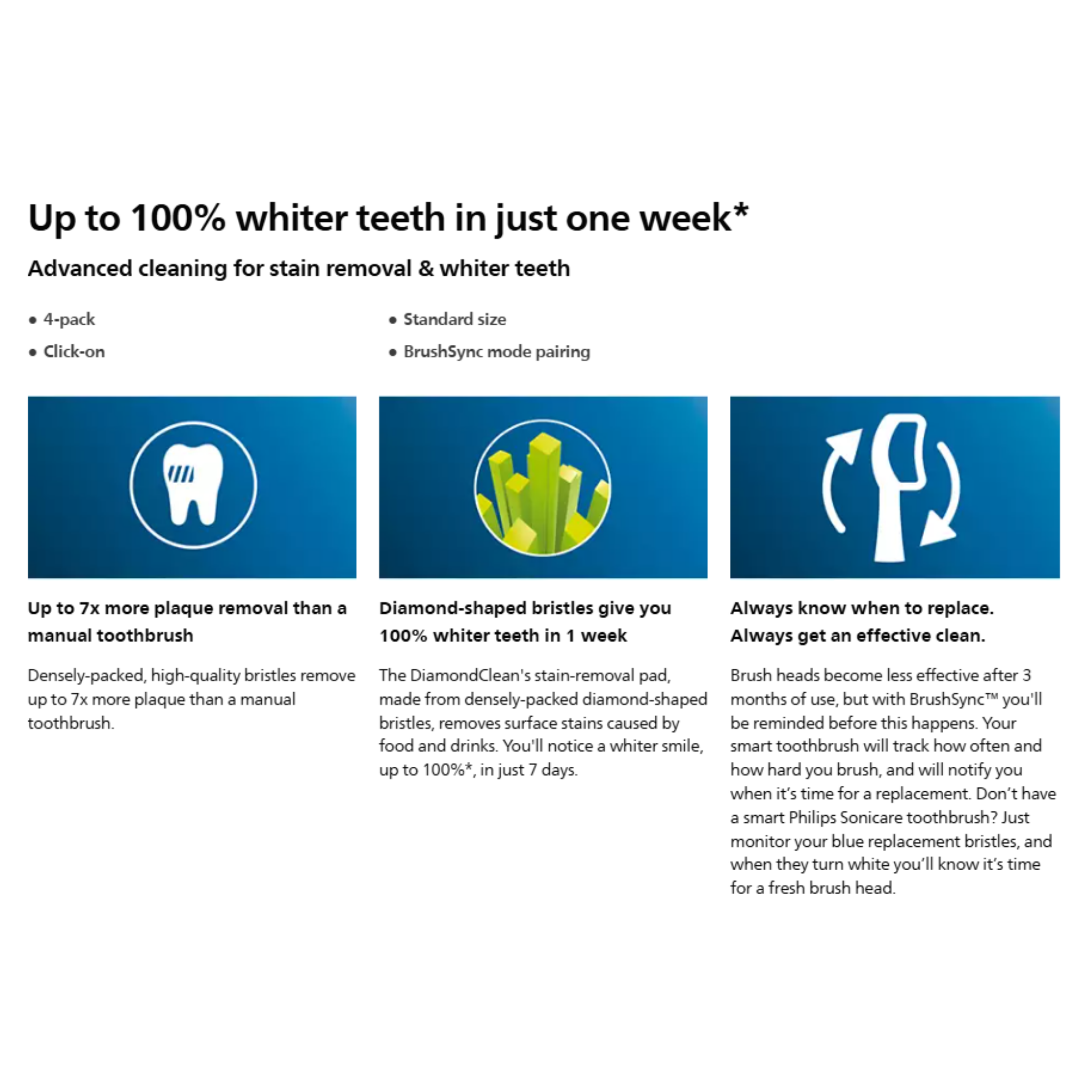 Philips Sonicare W DiamondClean Standard Toothbrush Heads White 4pcs (HX6064/67)