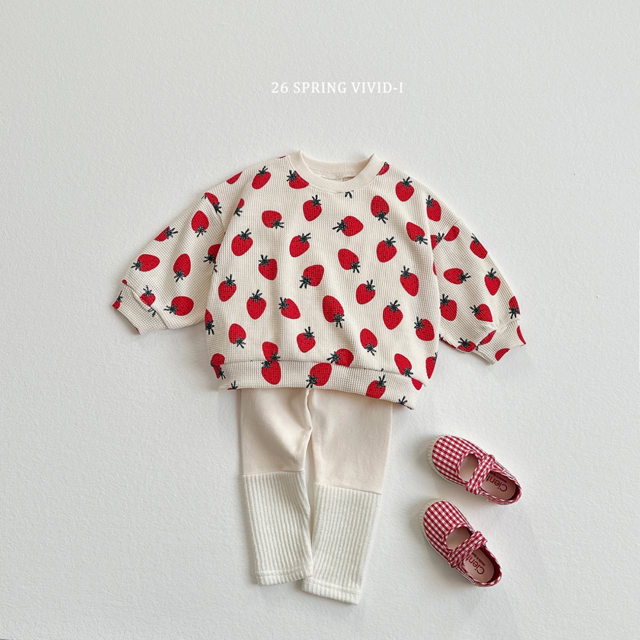 🌸預訂 韓國直送🌸🇰🇷VIVIDI兩色草莓碎花滿印長袖華夫格上下套裝