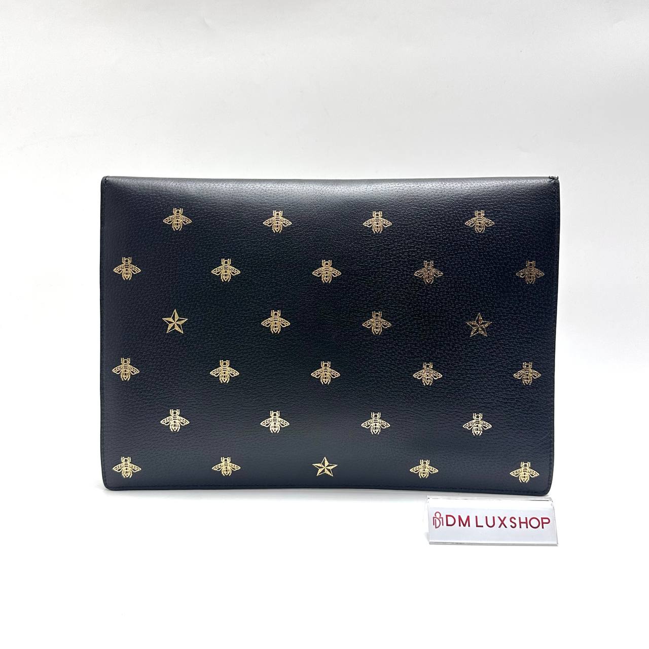 Gucci Black Bee Star Portfolio Clutch