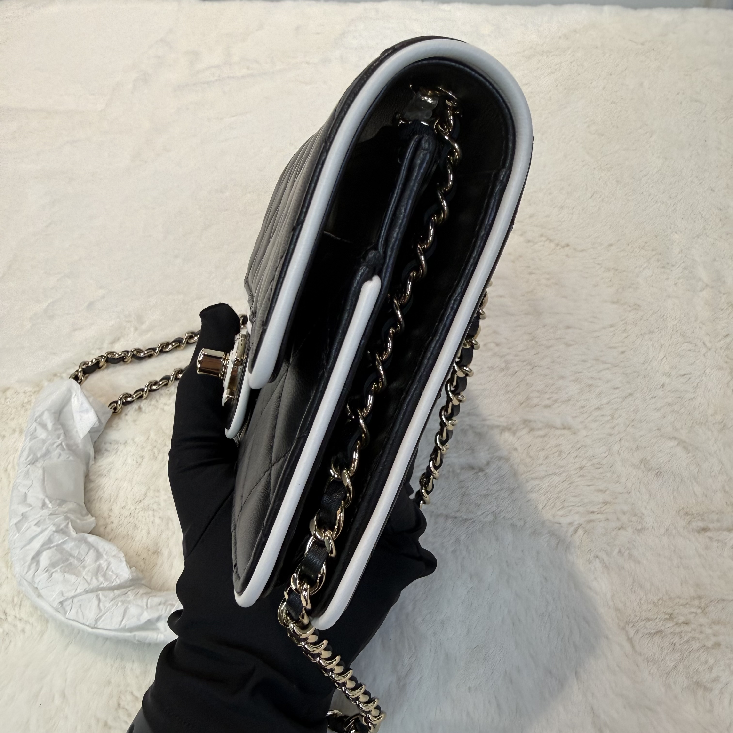 CHANEL/香奈兒 25p 漫畫系列黑白woc鏈條包 