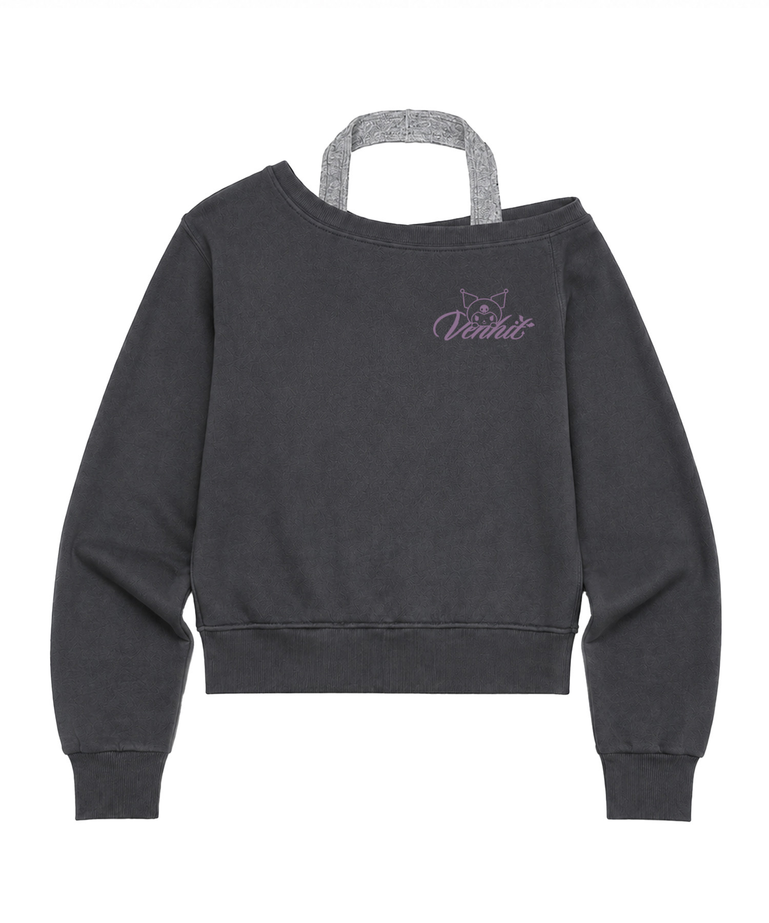 Venhit x Kuromi Off-shoulder Wing Sweatshirt (Black)