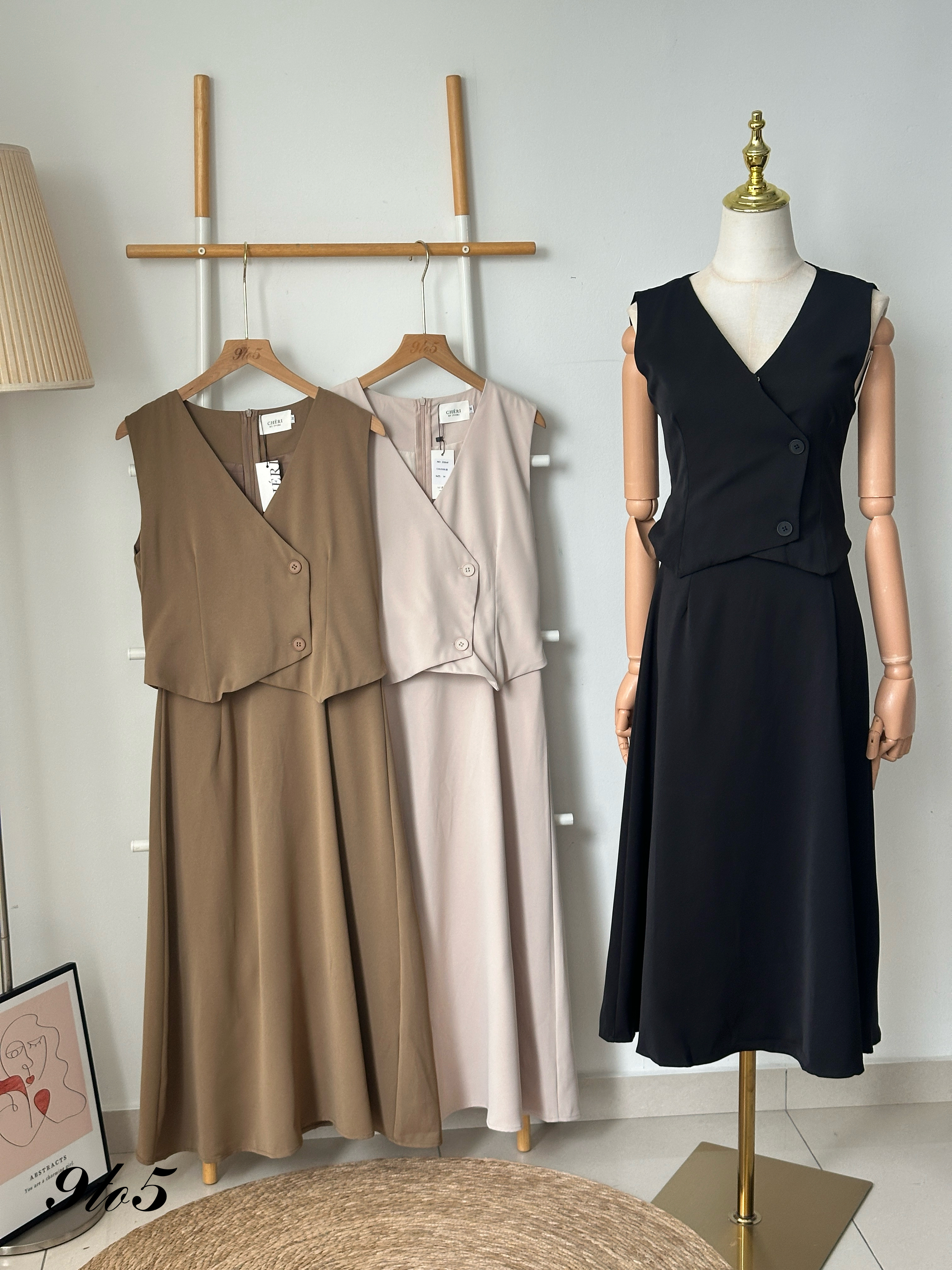 D2336 Fake Two-Piece Dress - 3 Colors