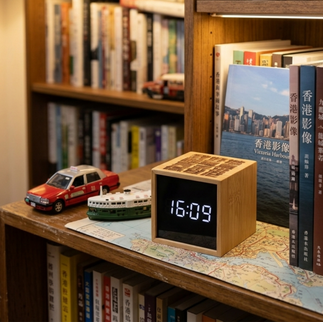 The HK Statement Cube | 「我哋真係好L鍾意香港」雷雕木紋鬧鐘