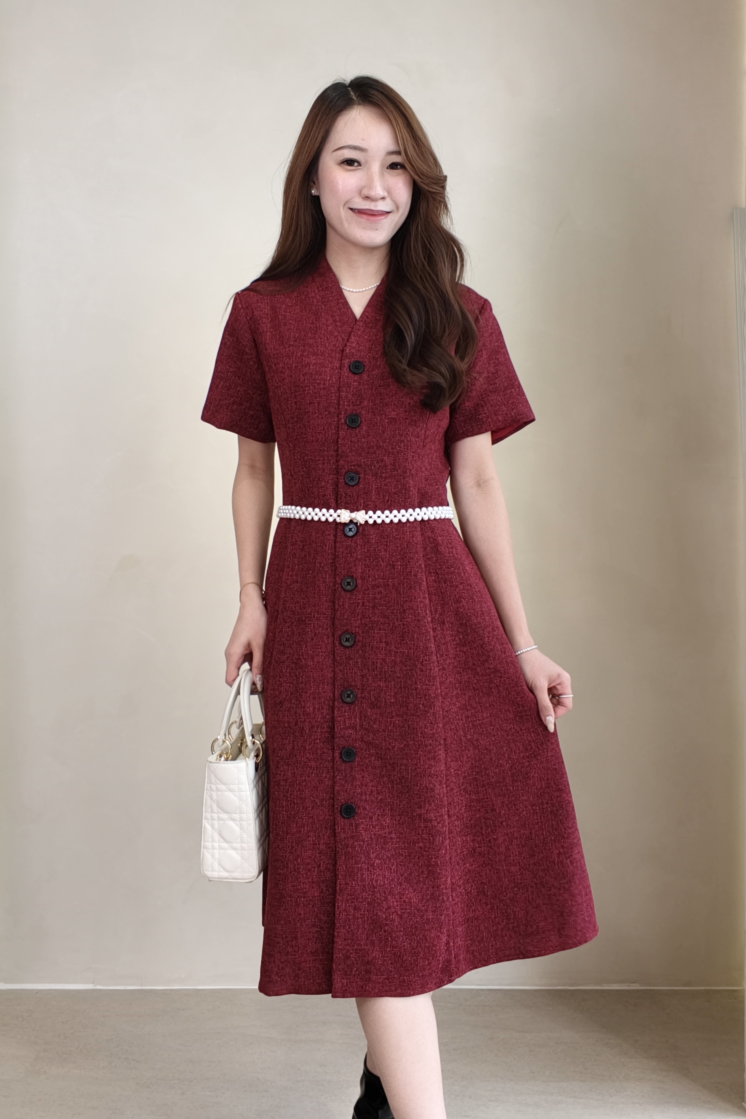 29298 Ruby Elegance Button Midi Dress