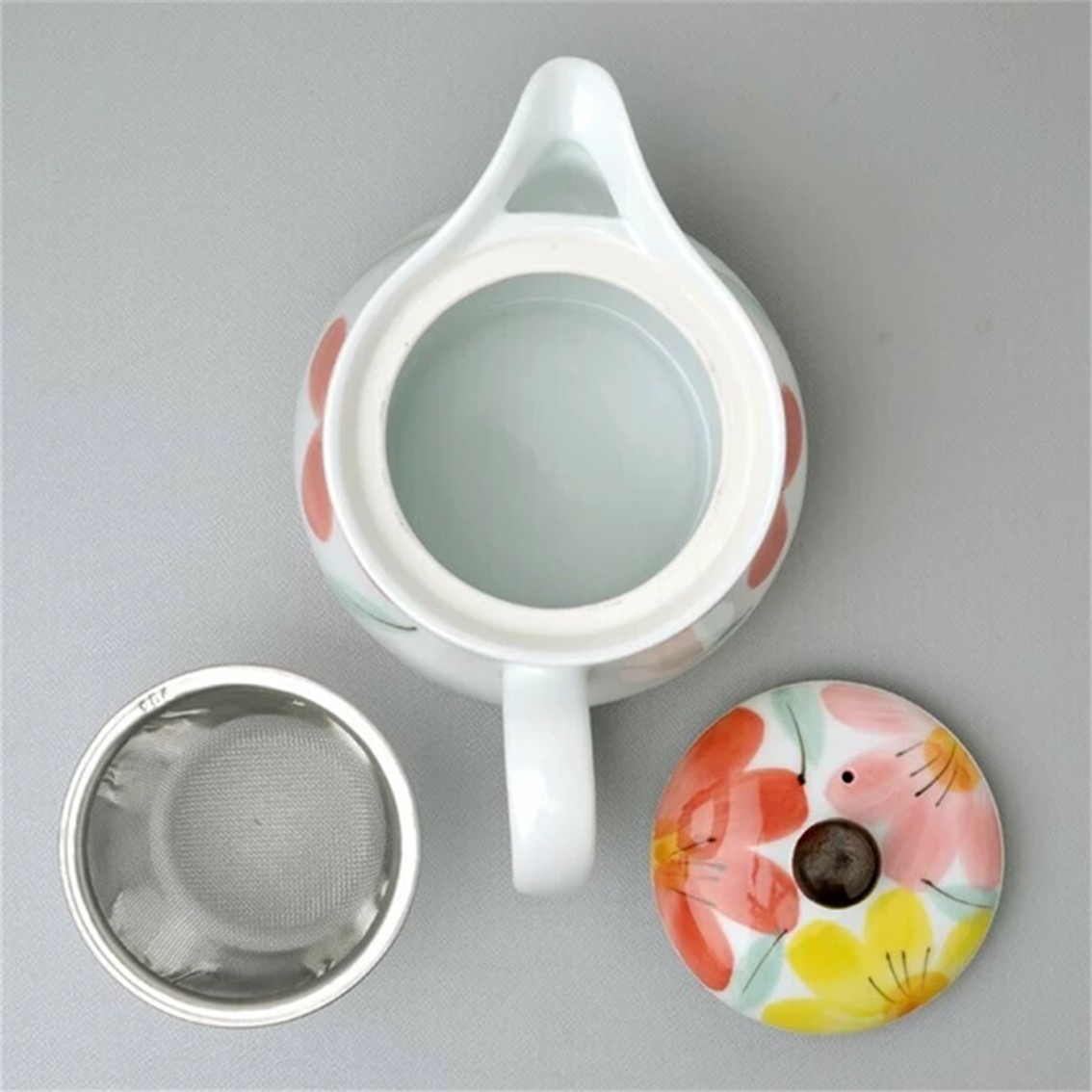 【日本製】美濃燒陶瓷手繪大紅花蛋型茶壺 (520ml)