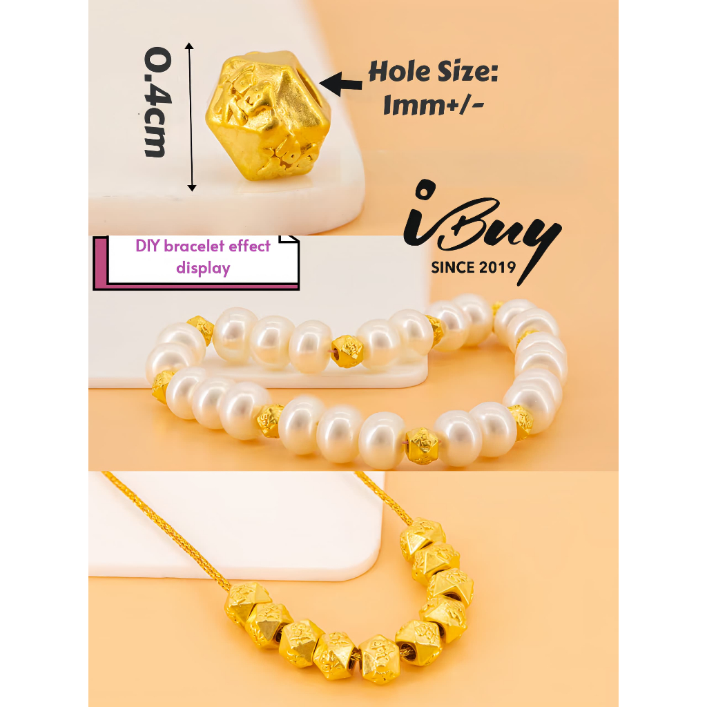 999 GOLD HEXAGONAL FORTUNE BEAD 999 金 六角福珠（3PCS）