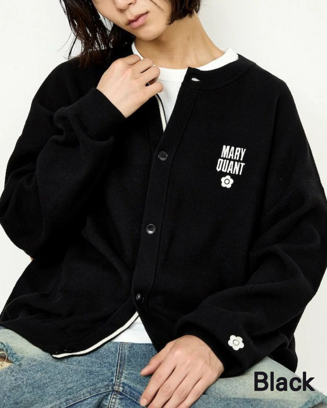 日本代購【 2026新產品 日本直送  MARY QUANT × PUBLUX 限量別注 男女通用 標誌撞色圓領針織冷衫外套 Unisex Bespoke Logo Crew Neck Knit Cardigan 】