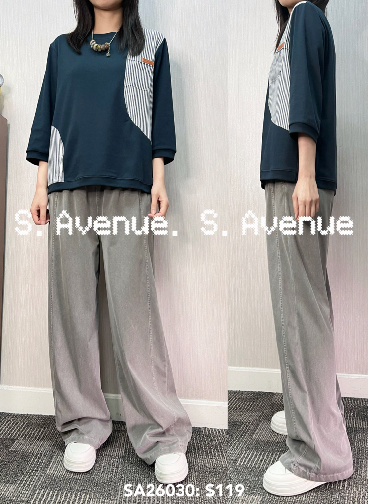 SA26030: 中袖拼直條簡約tee