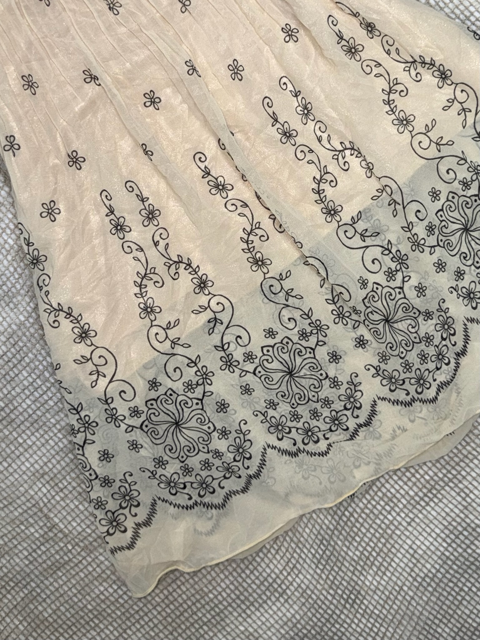 Fairycore Botanical Vine Apricot Pleated Skirt 