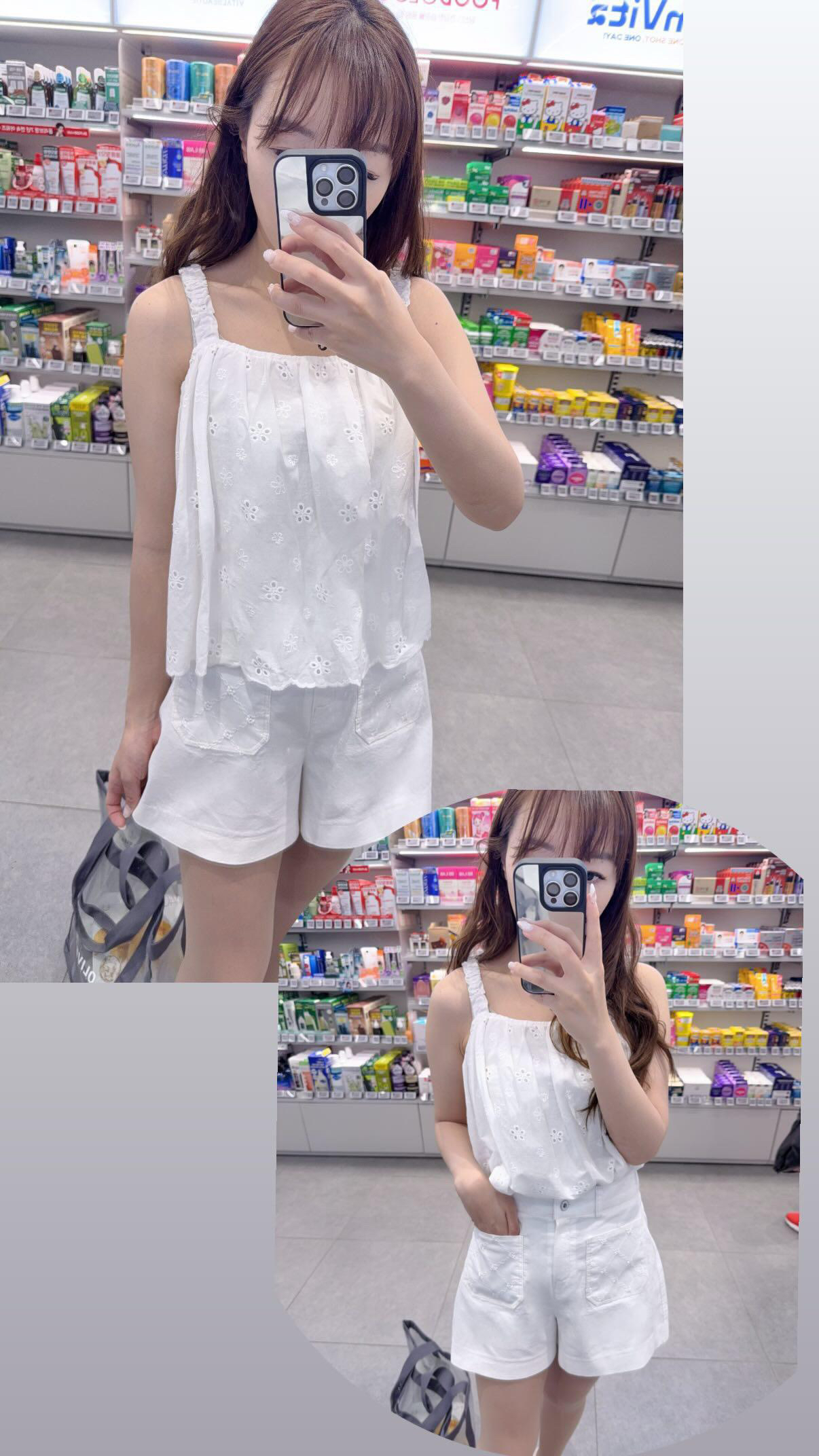 🍒夏日彈性肩帶印花top白色同粉都好靚✨tuck in 又得 下身短褲S/M/L 仲有彈性Lace 袋設計 版型垂直🩷顯瘦✨✨✨✨