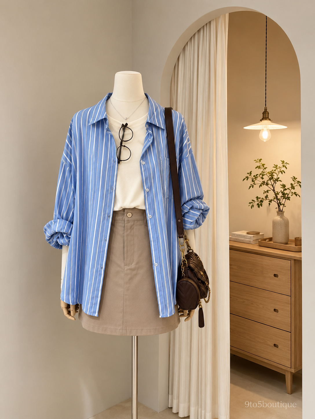 T4108 Oversize Stripe Shirt - Blue & Pink