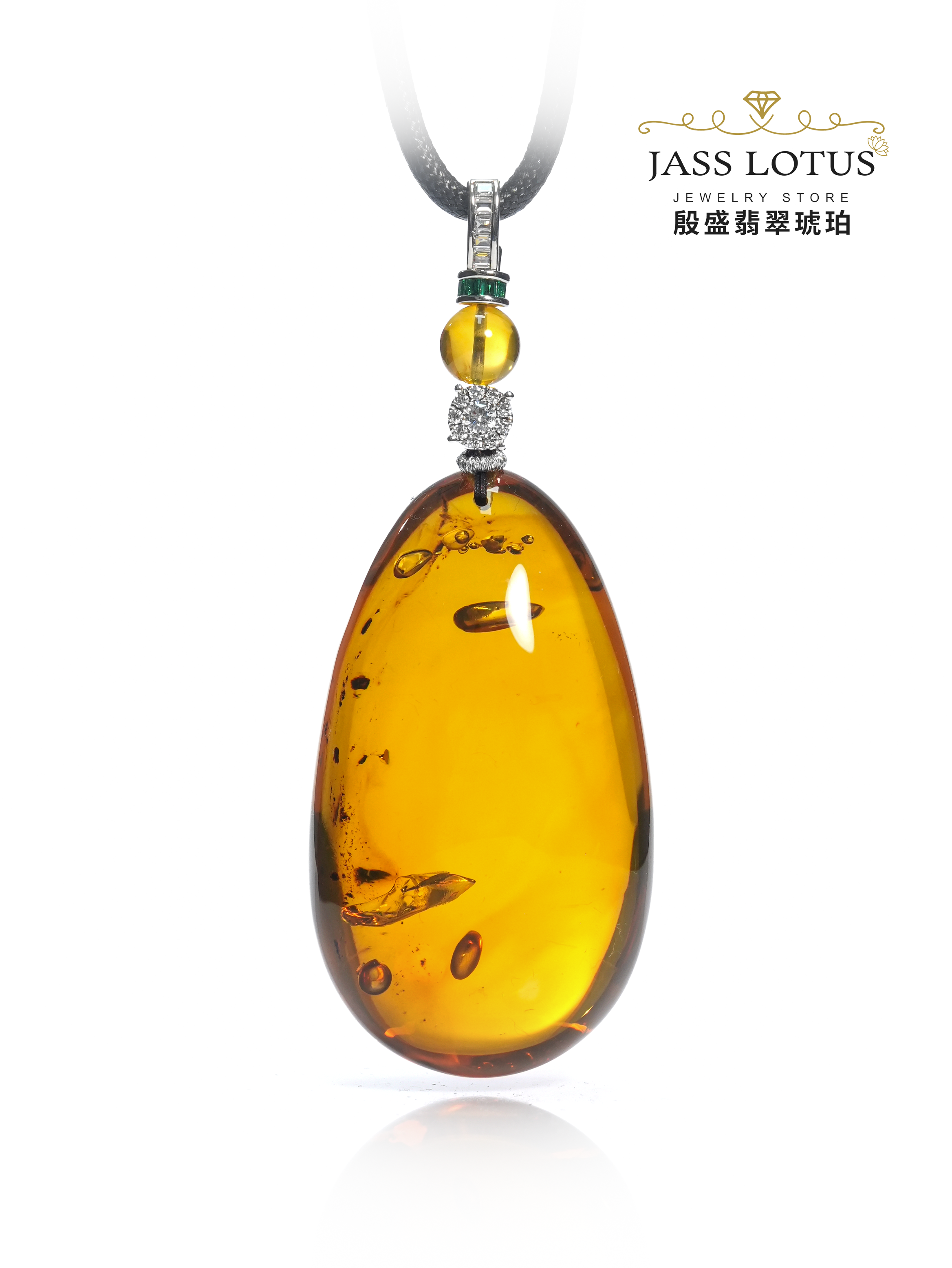 緬甸天然琥珀肝膽相照紅茶雨花珀水滴形吊墜