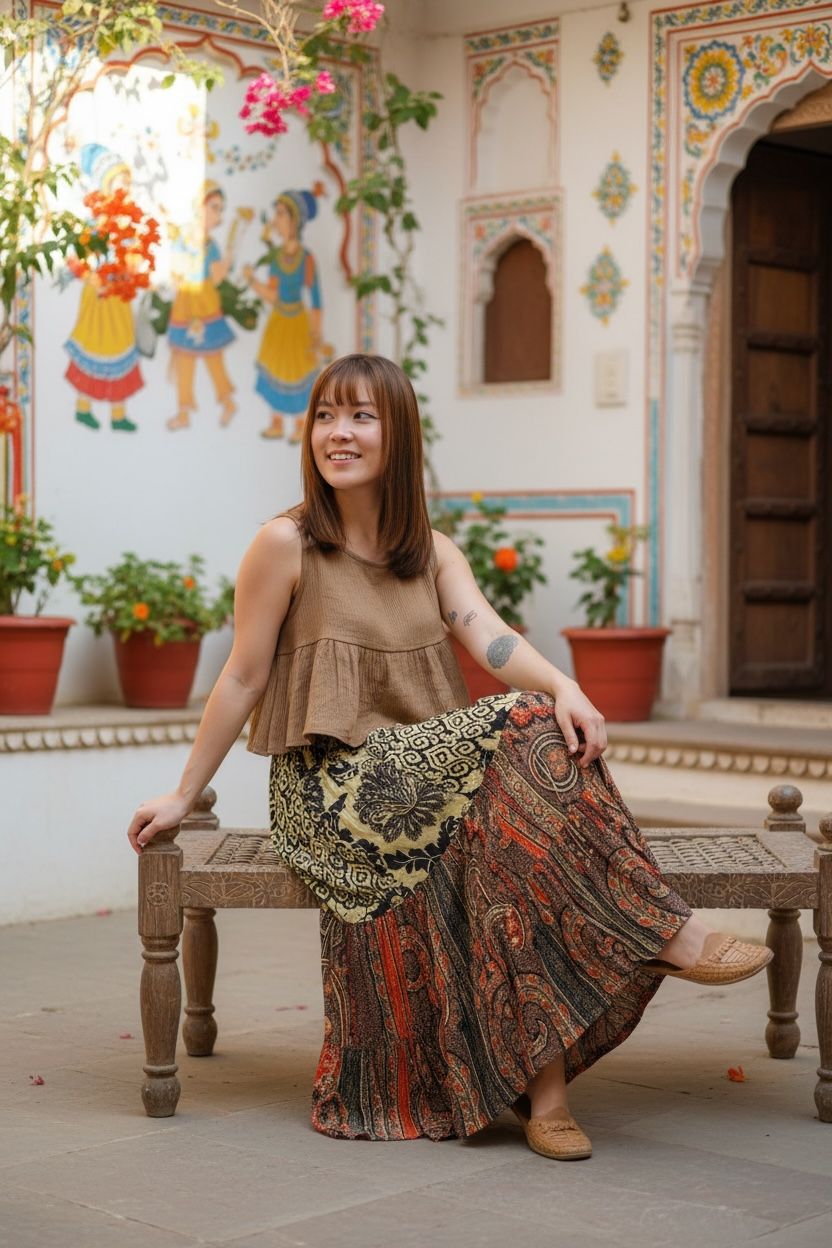 1666 Brown Tone Mix Layer Skirt 37"