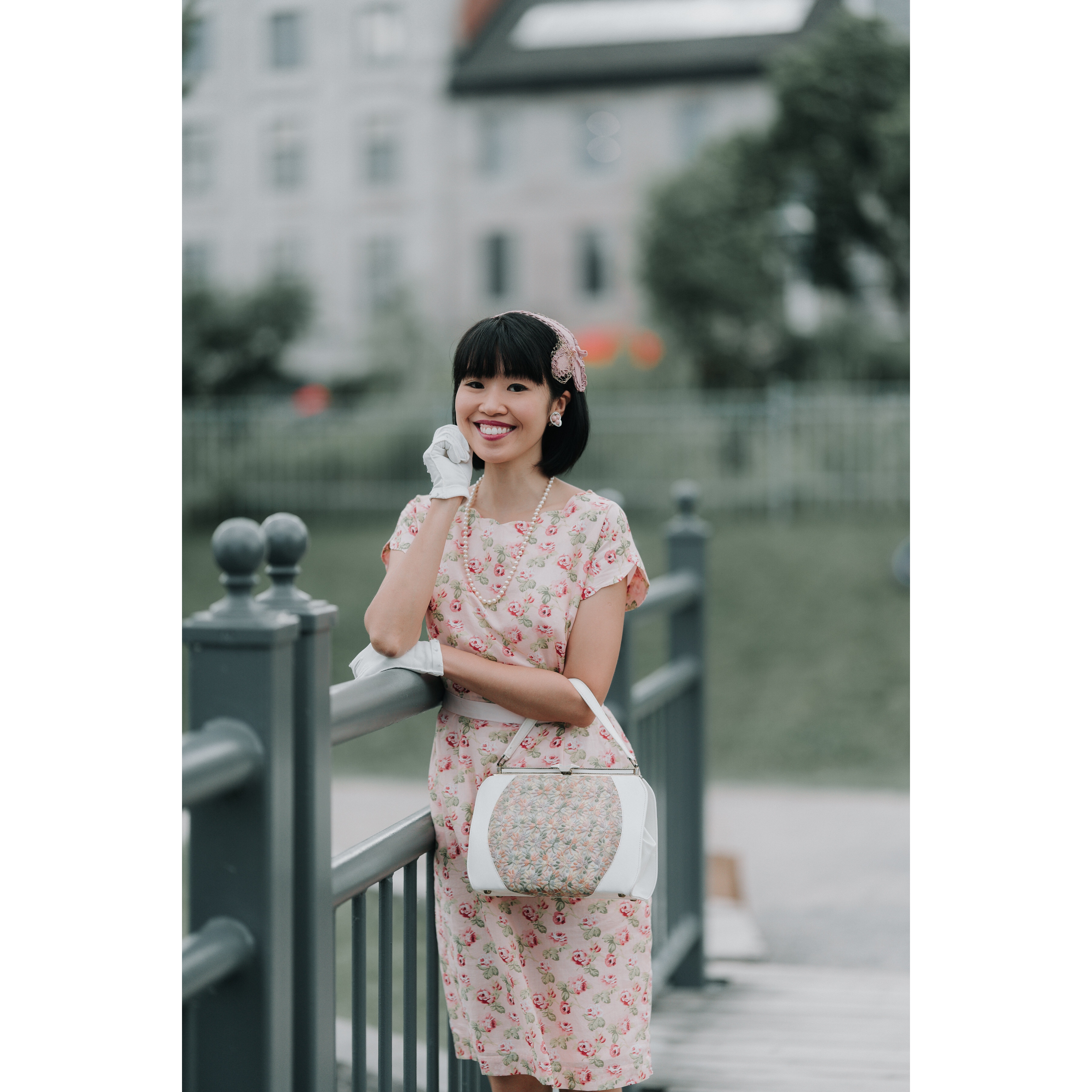(Ready/Custom-Made)1960s-Inspired Rose Pattern 100% Cotton Scalloped Collar Secretary Dress(FM136)