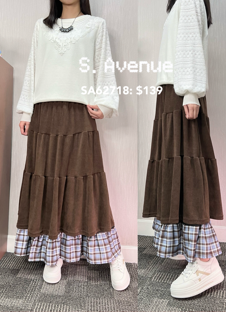 SA62718: 半截A字下拼格仔裙