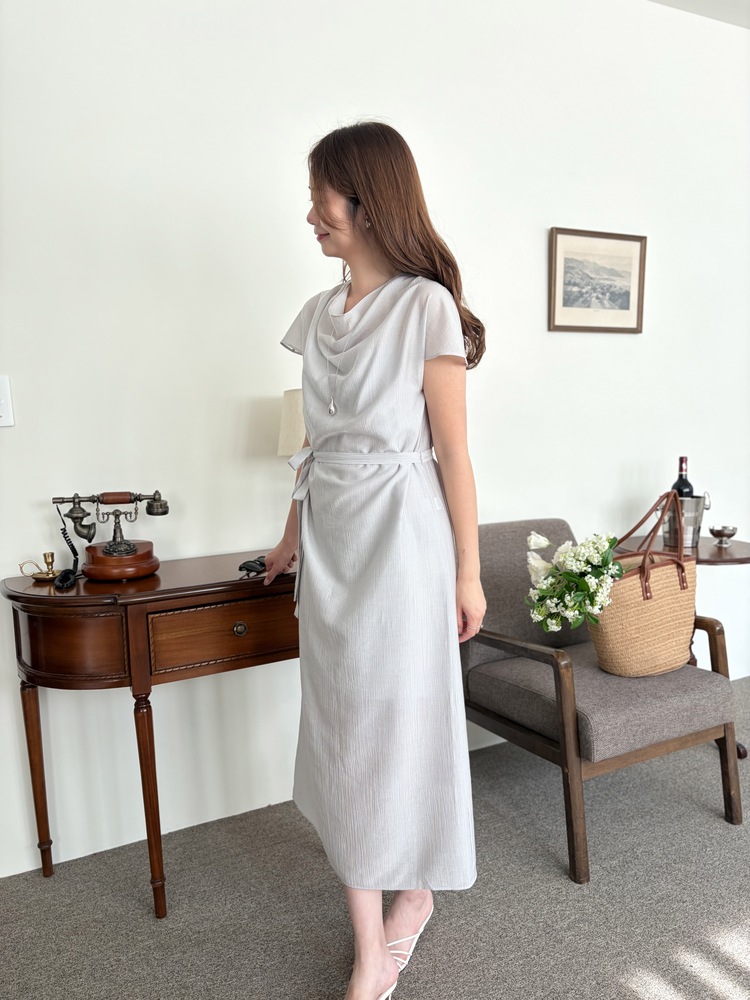 Draped Neck Dress with Inner Slip (Misty Blue)