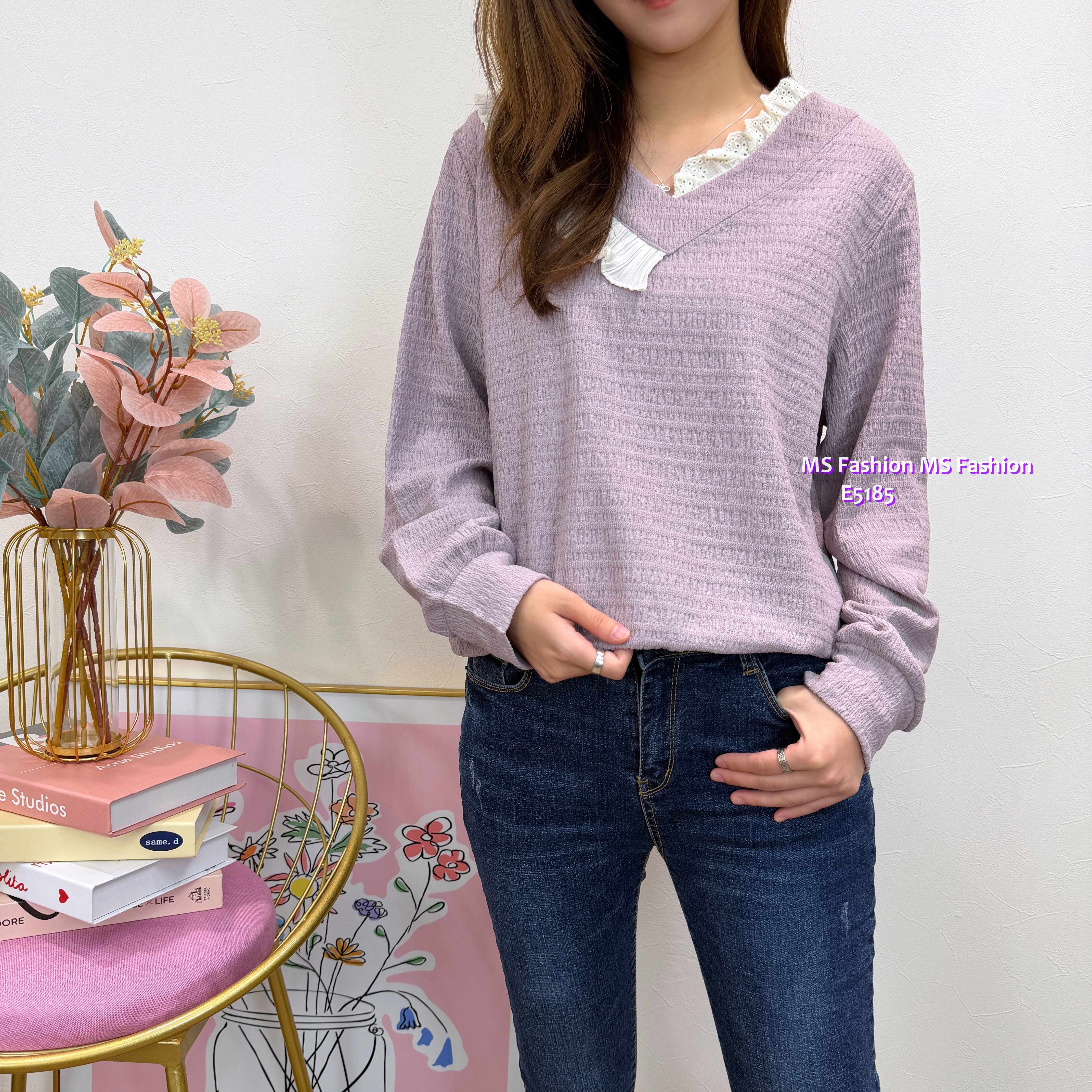E5185 V領拼lace top