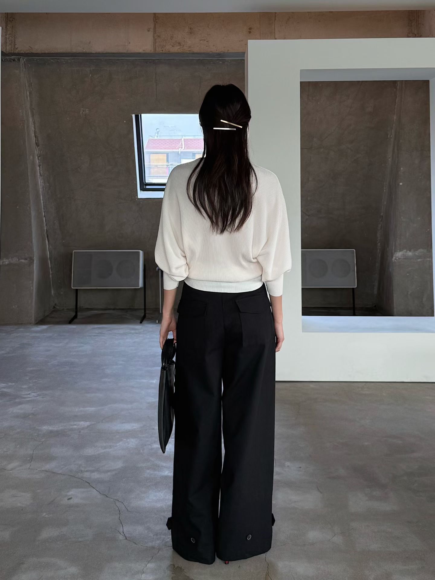 Elegant dolman sleeve ribbed top