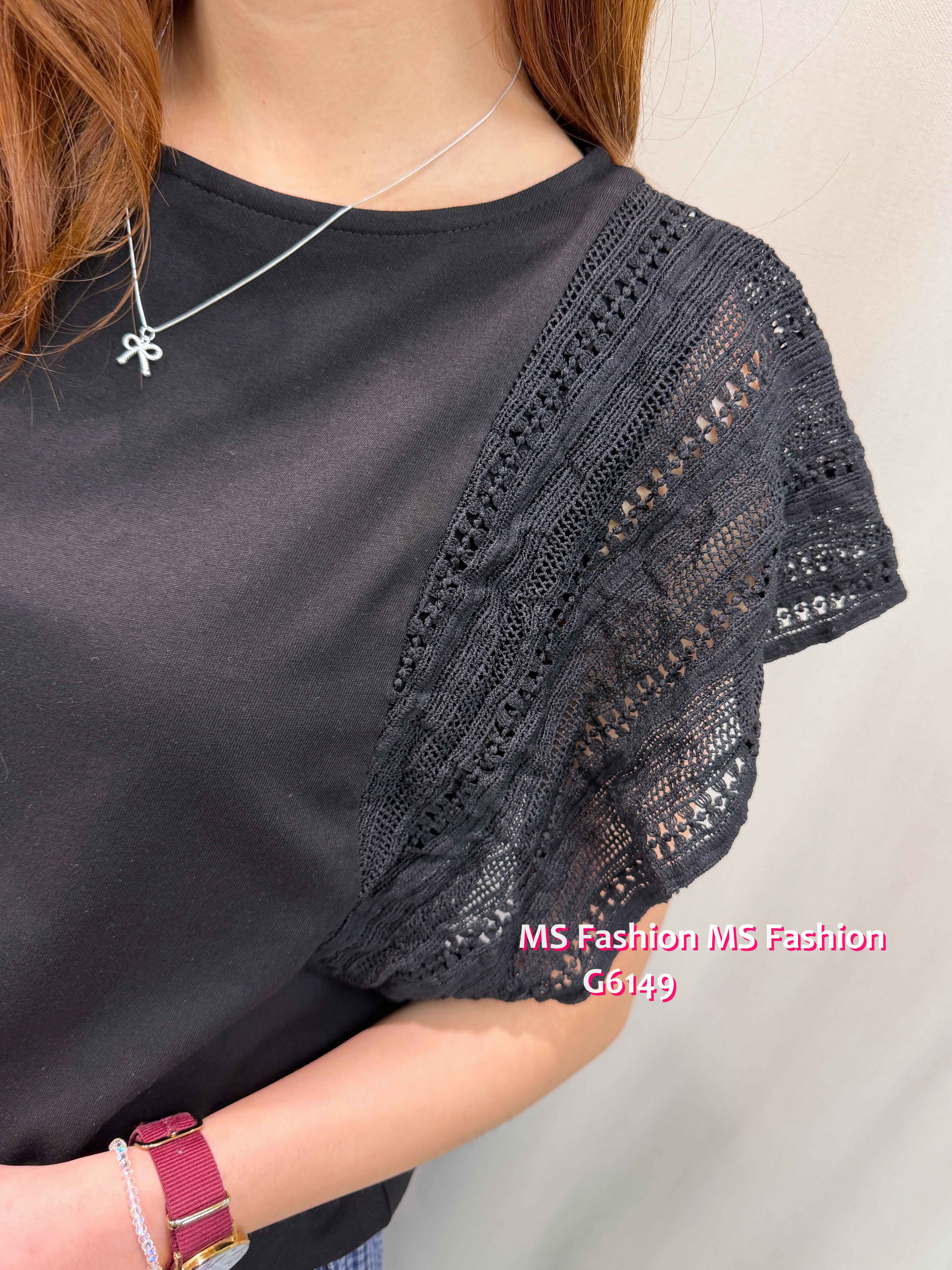 G6149 韓國🇰🇷淨色通花袖top