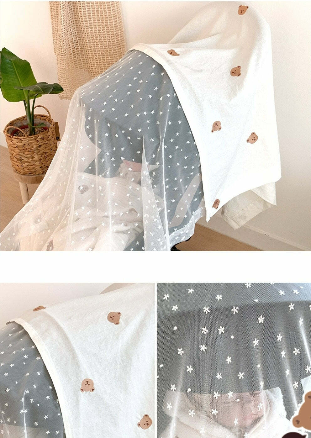 dot to dot 嬰兒車紗罩-刺繡熊仔