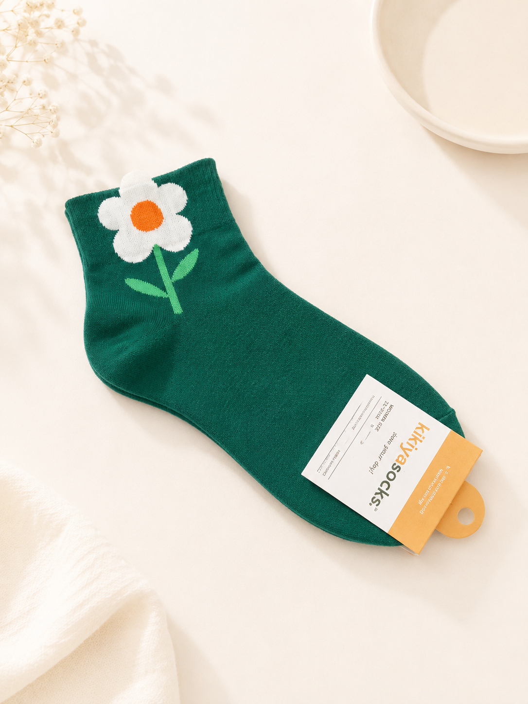 Korean Big Flower Mid Socks