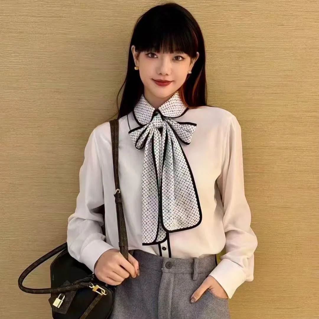 【頂級原單】LV Monogram Collar Blouse 絲帶領襯衫