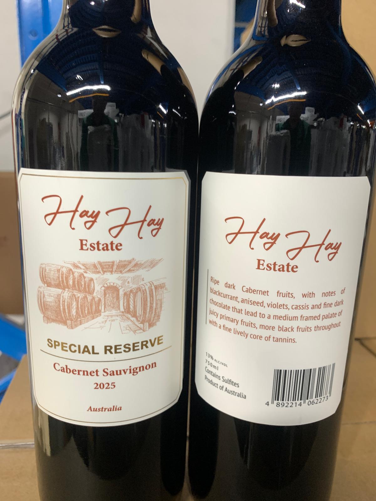 Hay Hay Estate Special Reserve Cabernet Sauvignon 750ml 14%  (1 x 12 x 750ml) C2IWHACSQ25