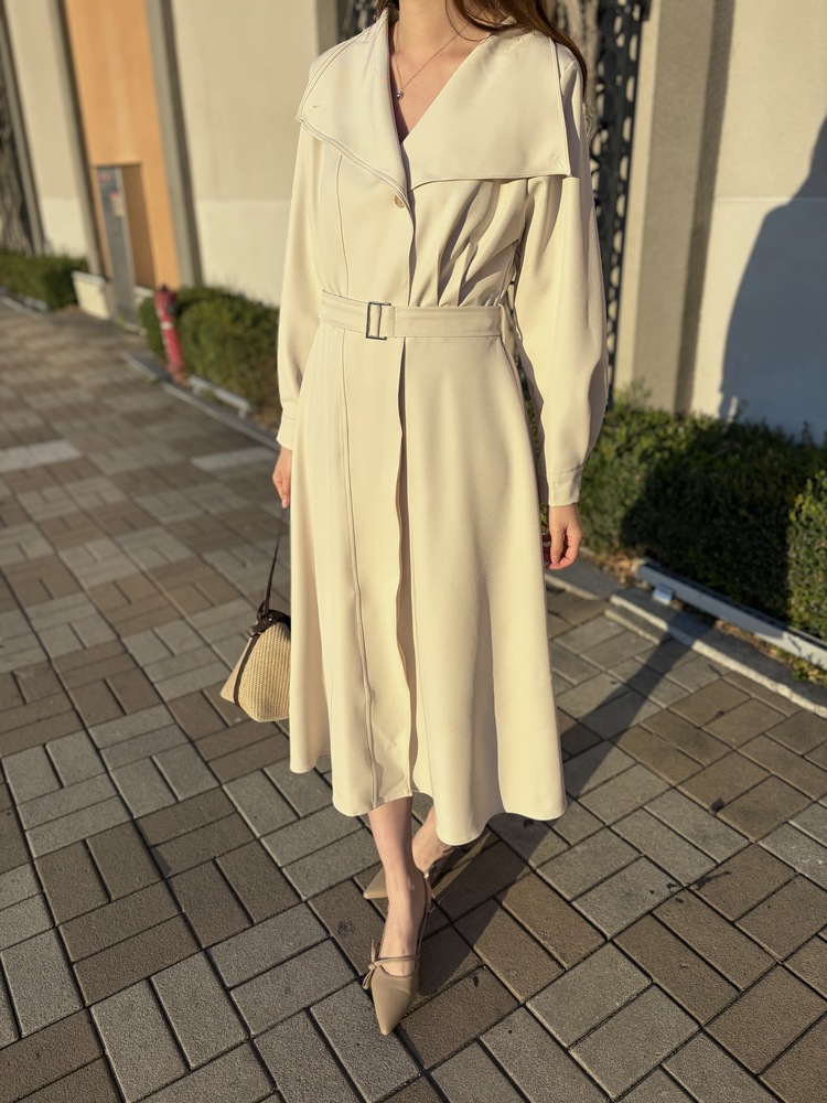 Classic Flared Trench Dress (Ivory)
