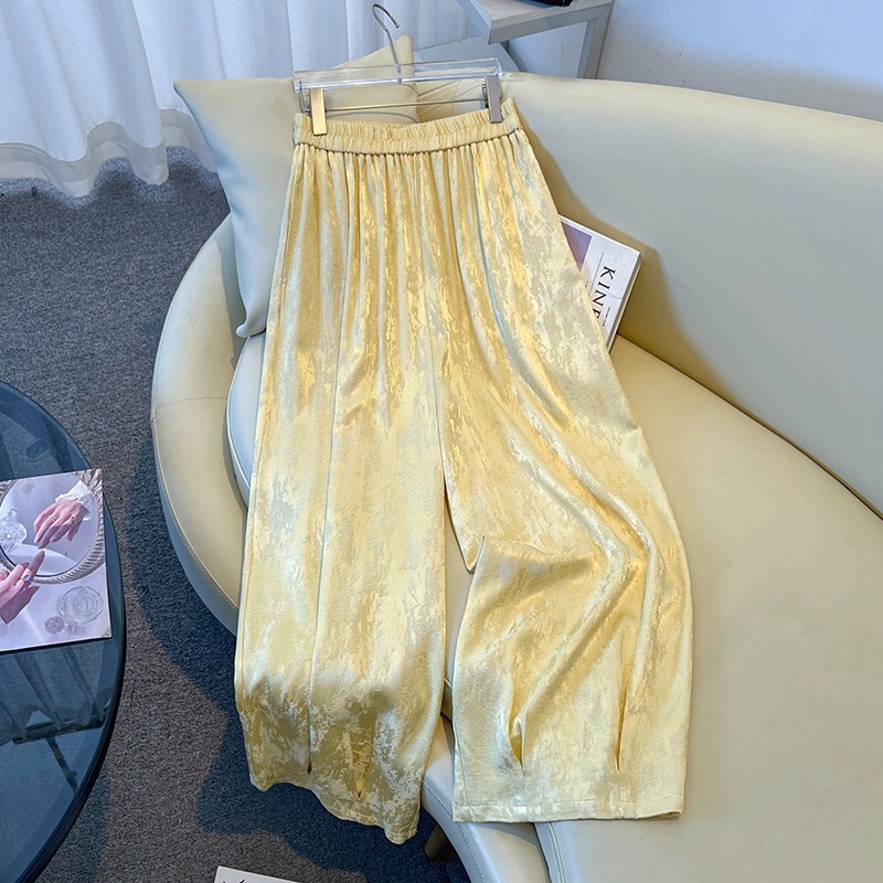 B266(0170) 新中式复古提花松紧腰人丝面料3色长裤