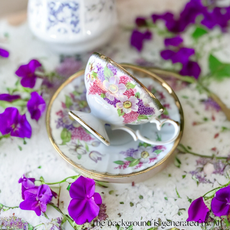 C.a. 1950-60s Japanese Shafford Hand Decorated Pink & Purple Footed Tea Set Duo (MT1682)