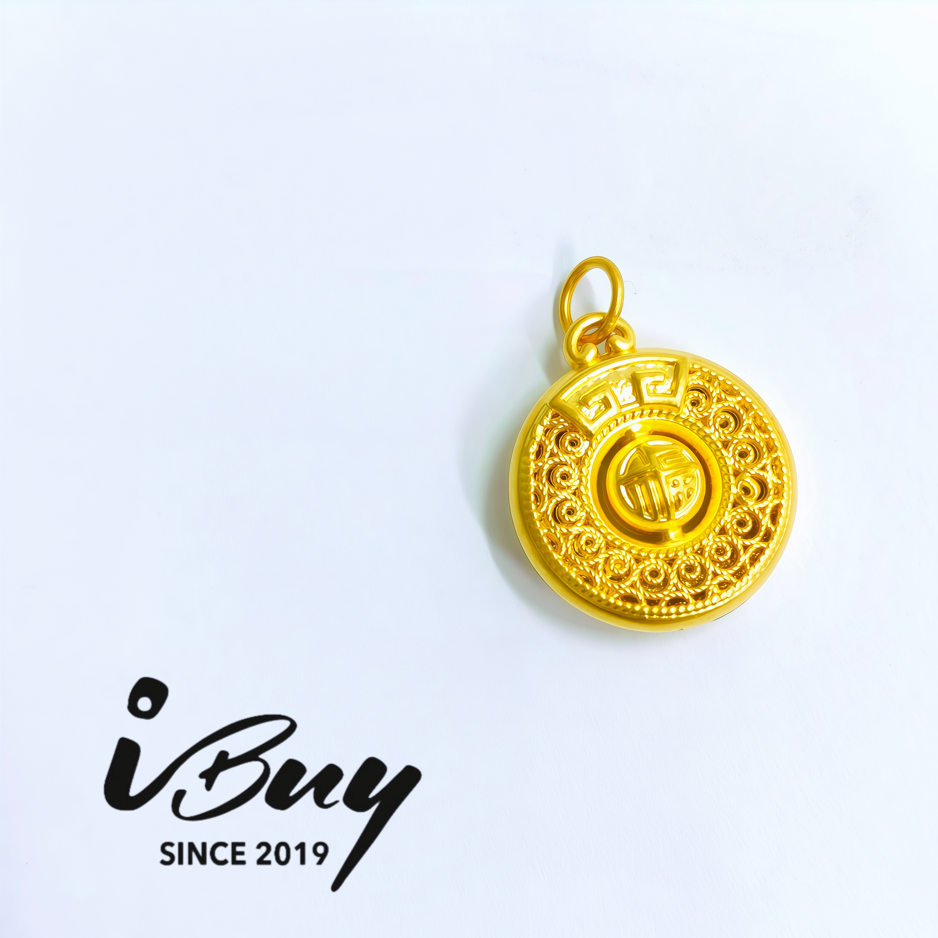 999 GOLD WHEAT BLESSING SAFETY BUCKLE PENDANT 999 金 麦穗福字平安扣吊坠