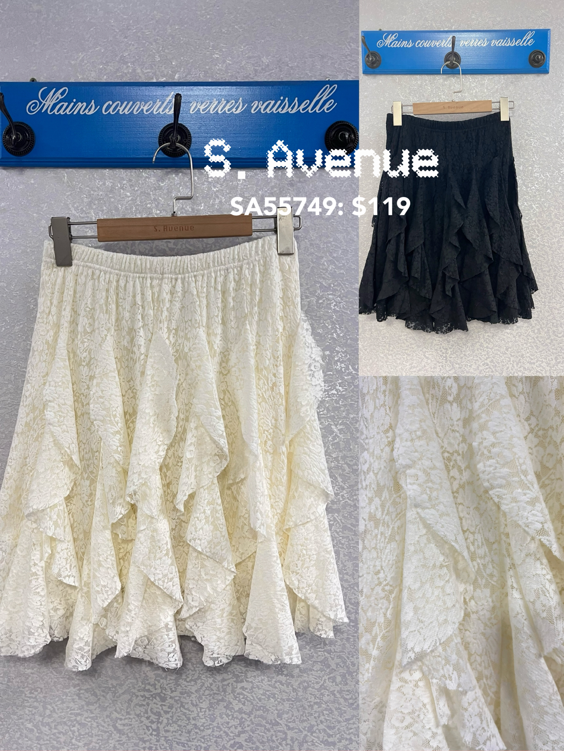 SA55749: 橡筋腰不規則lace及膝裙