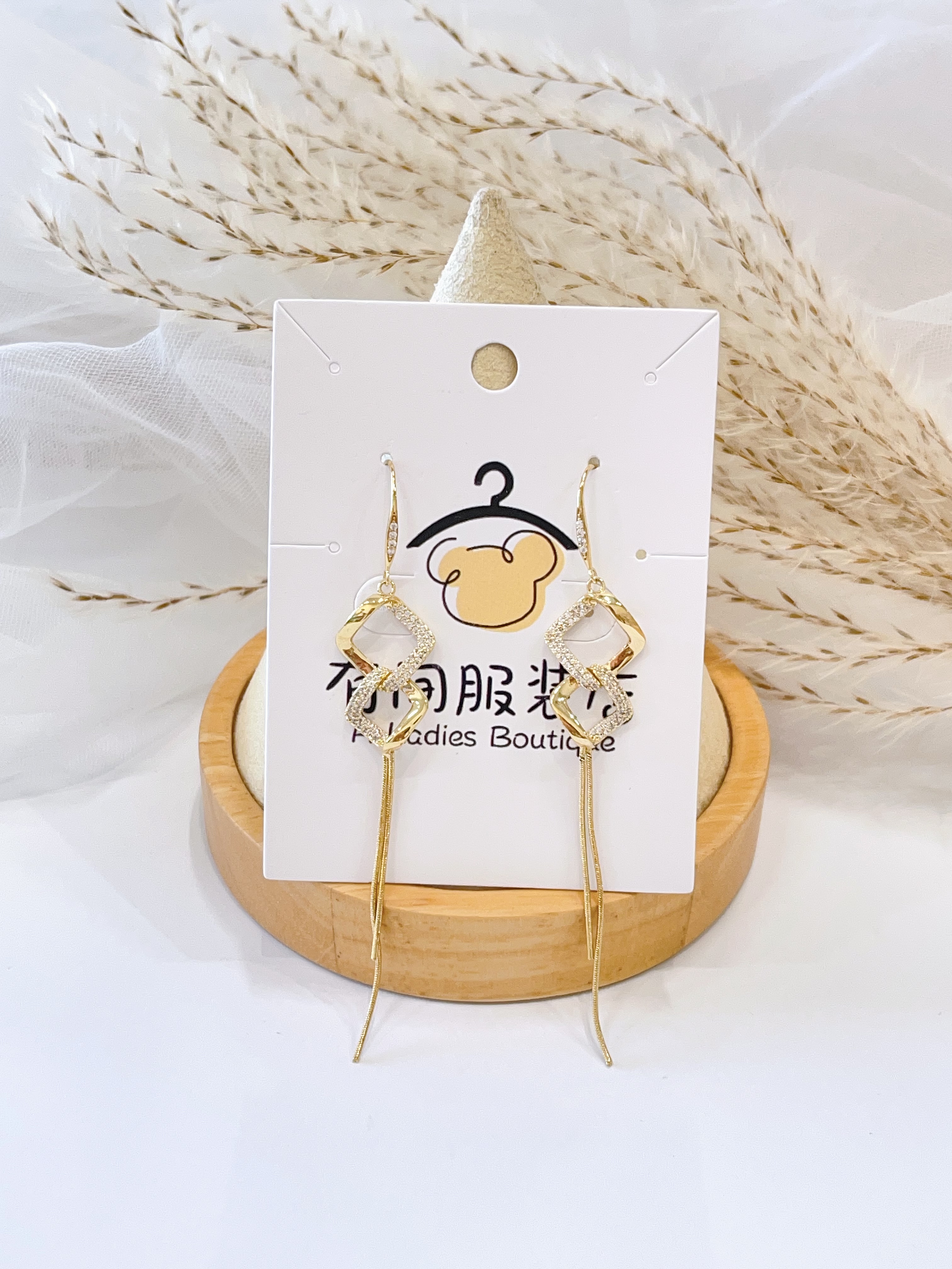 环环相绕四方形流苏耳环