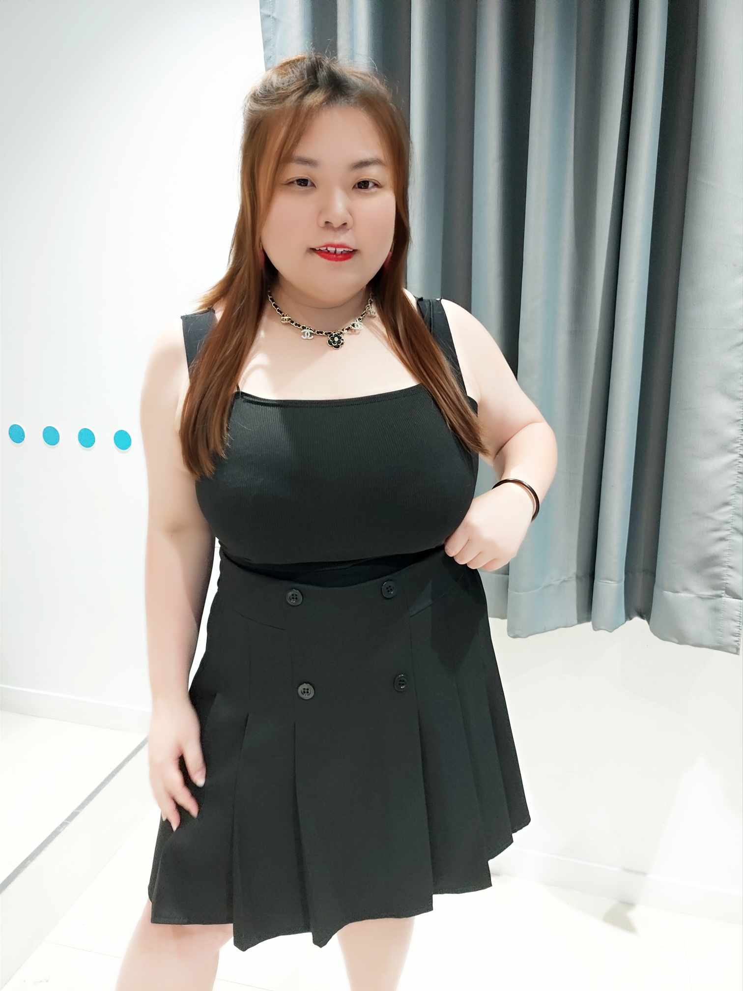 DSE07 双排扣百褶设计裤裙