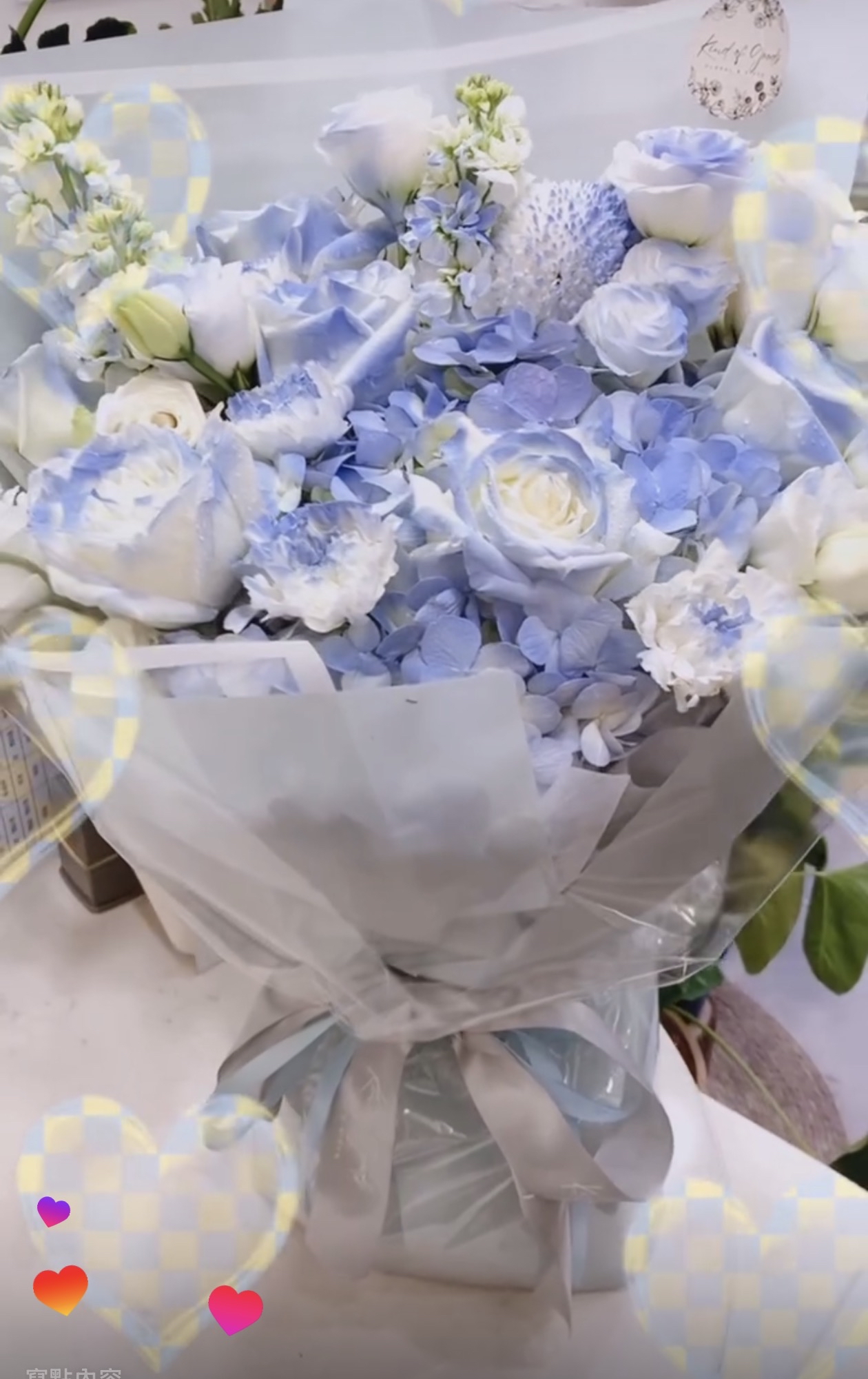 仙氣藍色繡球玫瑰花束