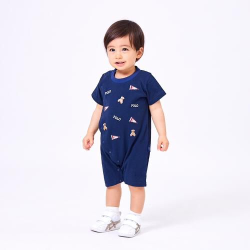 🇯🇵預訂 日本直送🇯🇵Polo Baby標誌旗幟小熊刺繡海軍藍短袖連身服