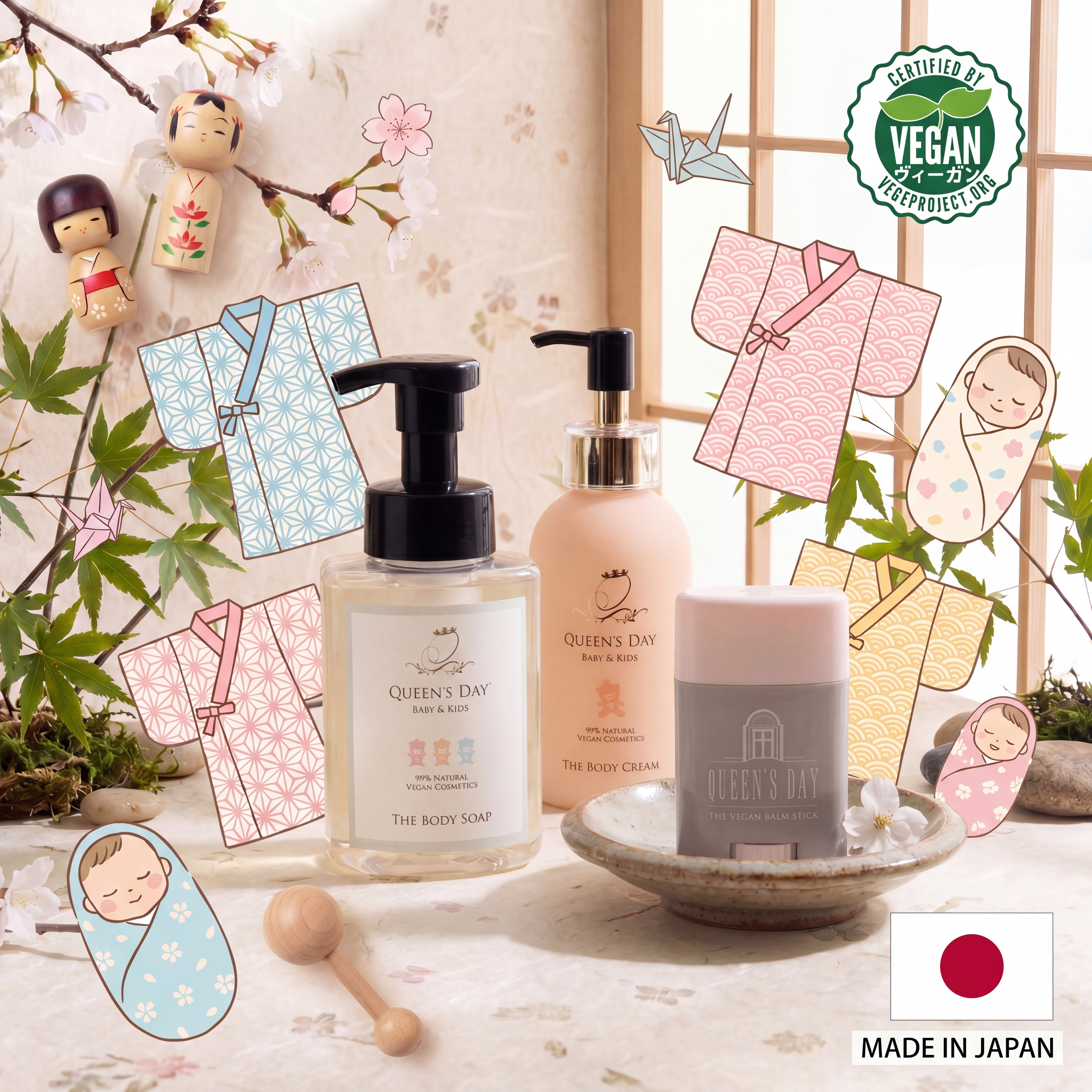 QUEEN’S DAY 初生BB／兒童 純素 3件套裝｜日本製