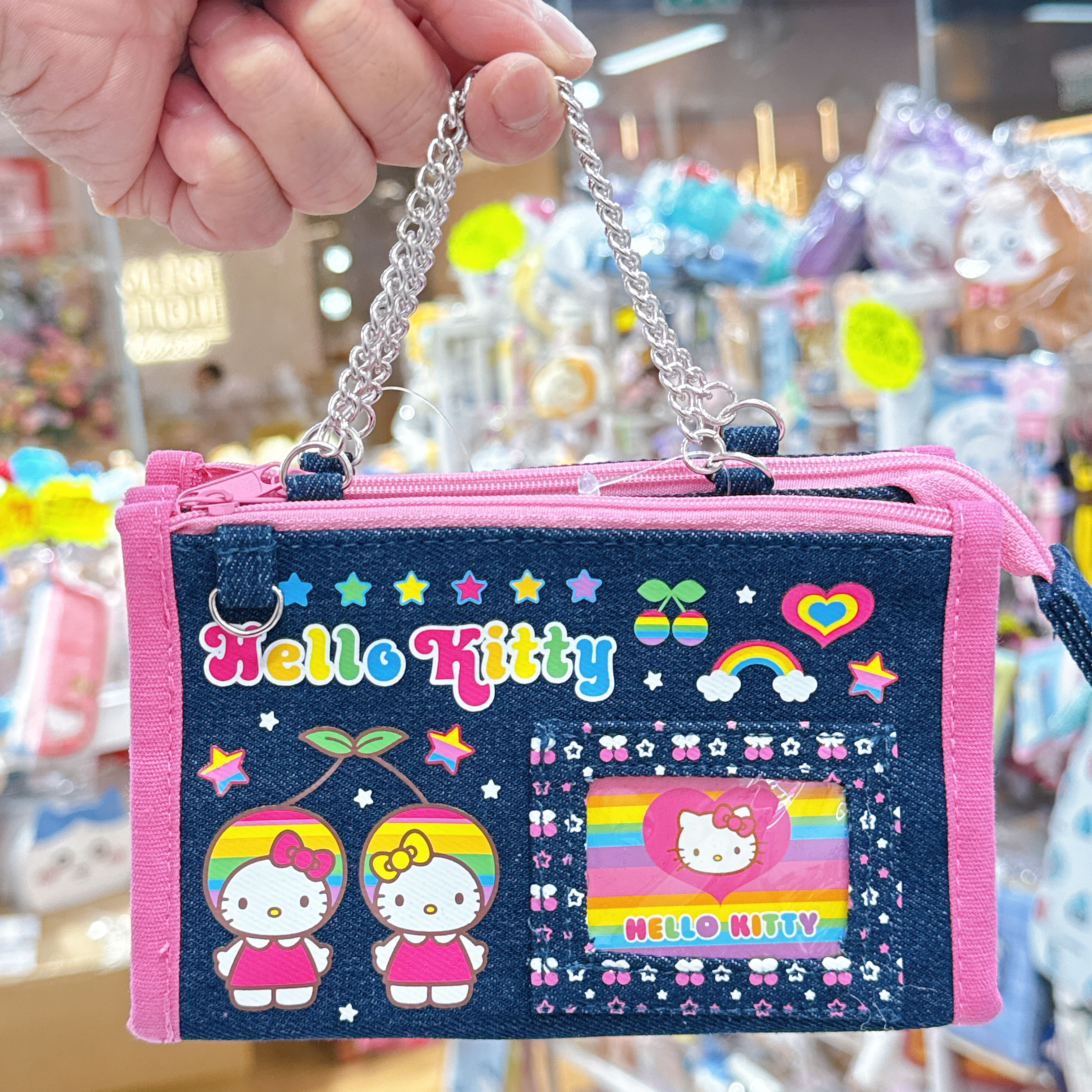 日本版Sanrio牛仔布手提化妝袋 內附有小鏡