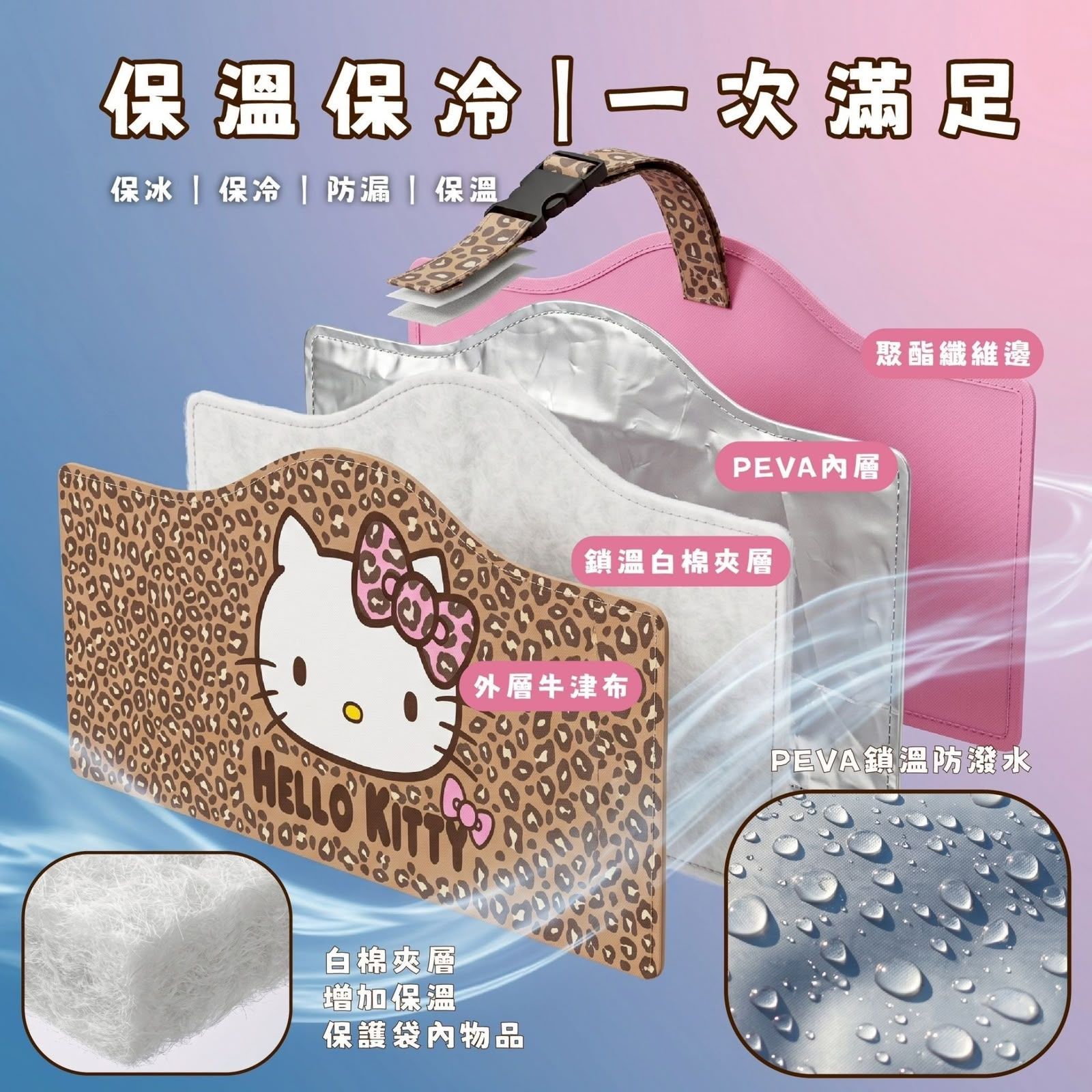 台灣正版授權Hello Kitty 豹紋款野餐提袋