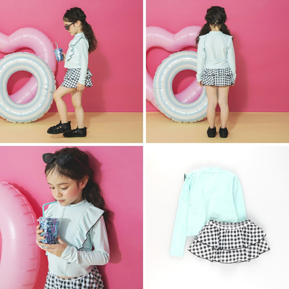 🆕【⭐訂購⭐】🇯🇵日本直送🌀雙層荷葉邊 長袖防曬衣+短裙 泳衣 2件套［4款選］🌀[ELHA-0003][260901]