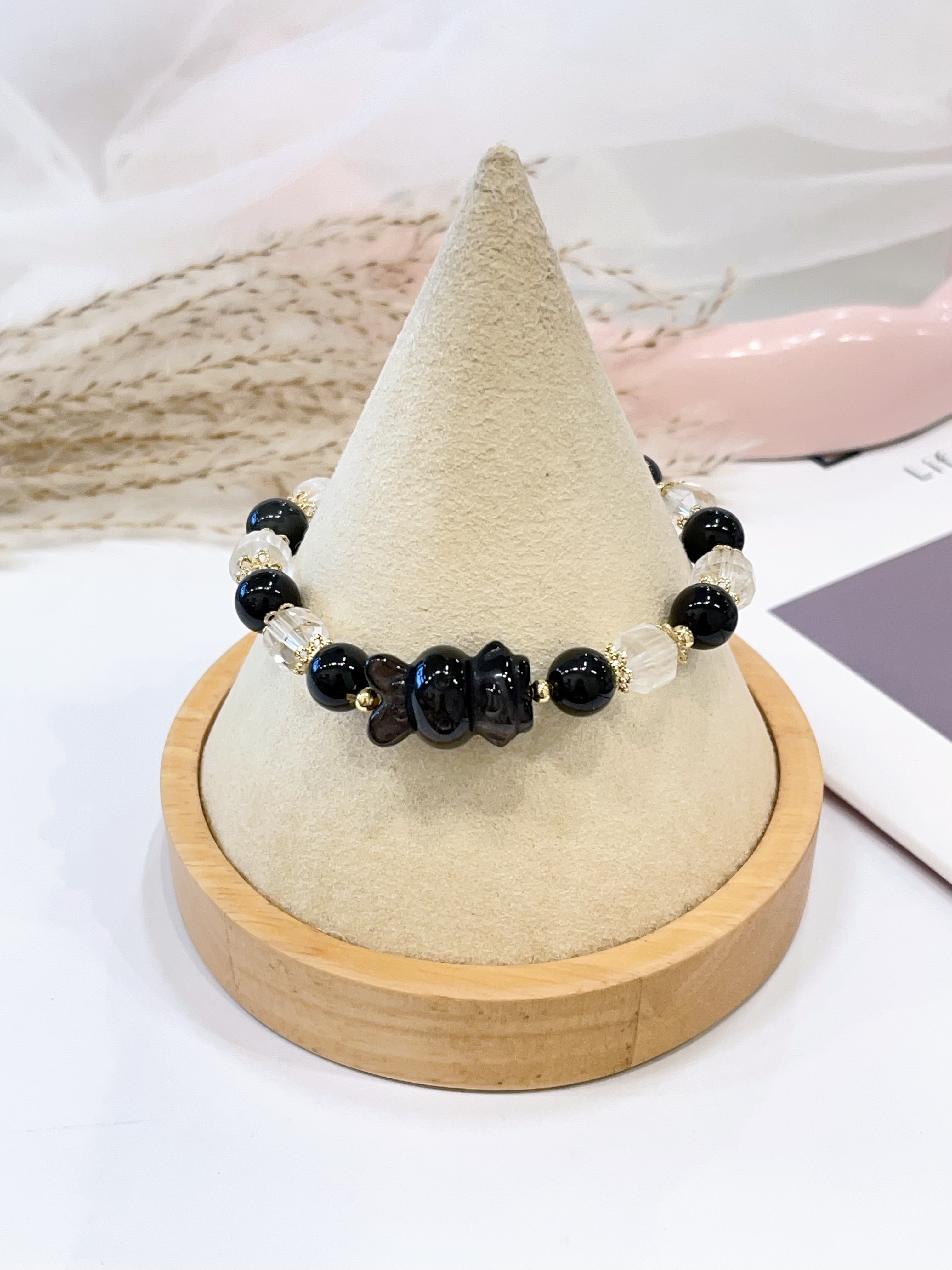 🖤 银曜石 × 切割白水晶手串 Silver Sheen Obsidian & Faceted Clear Quartz | 8mm