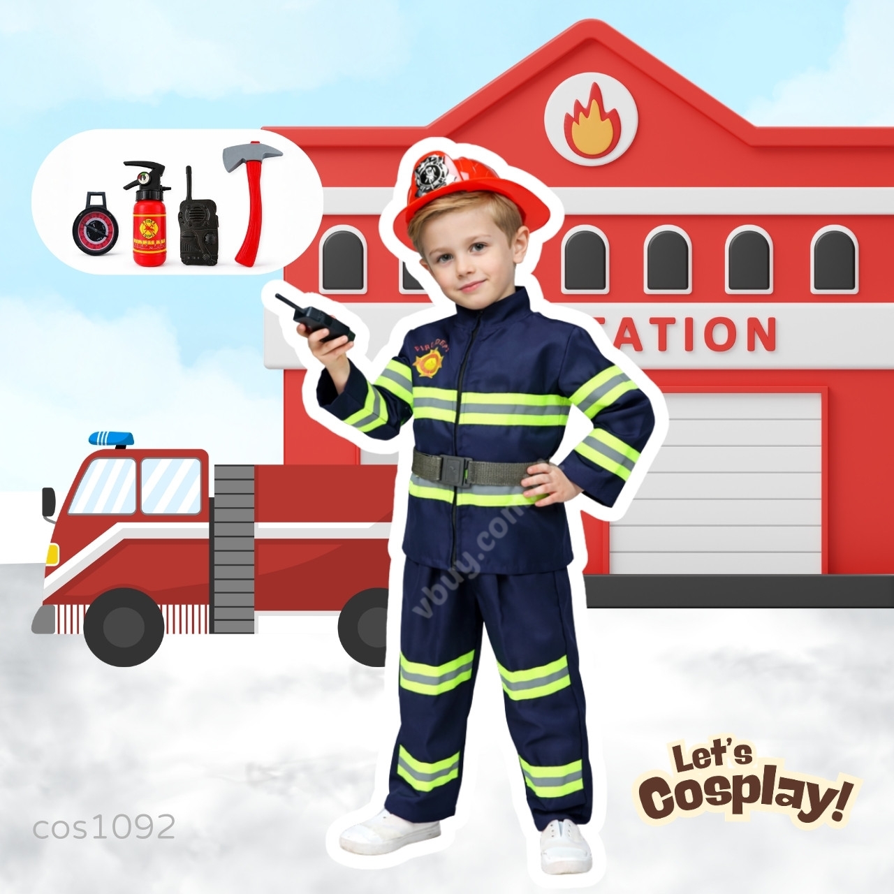 現貨 Lets cosplay nurse costume for kids 兒童消防員扮演衣服 firefighter costume 兒童我的夢想職業扮演衣服 dream career costume cos1092 vbuy
