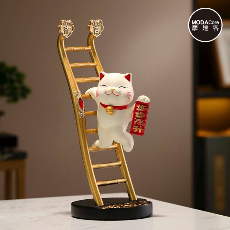 📦訂購 台灣代購 摩達客 開運招財 金色步步高升招財貓爬梯發財擺飾