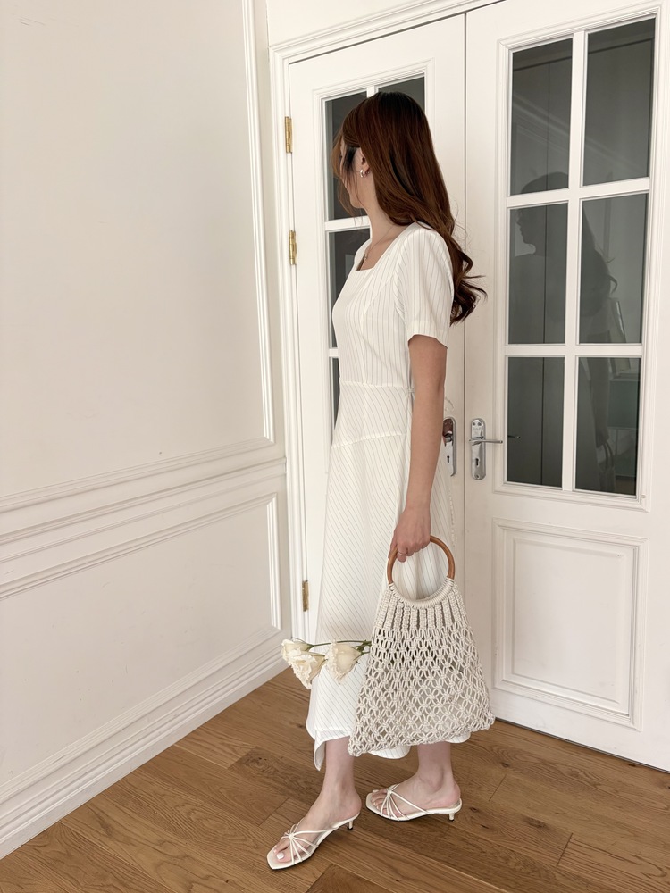 Asymmetric Striped Dress (Ivory)