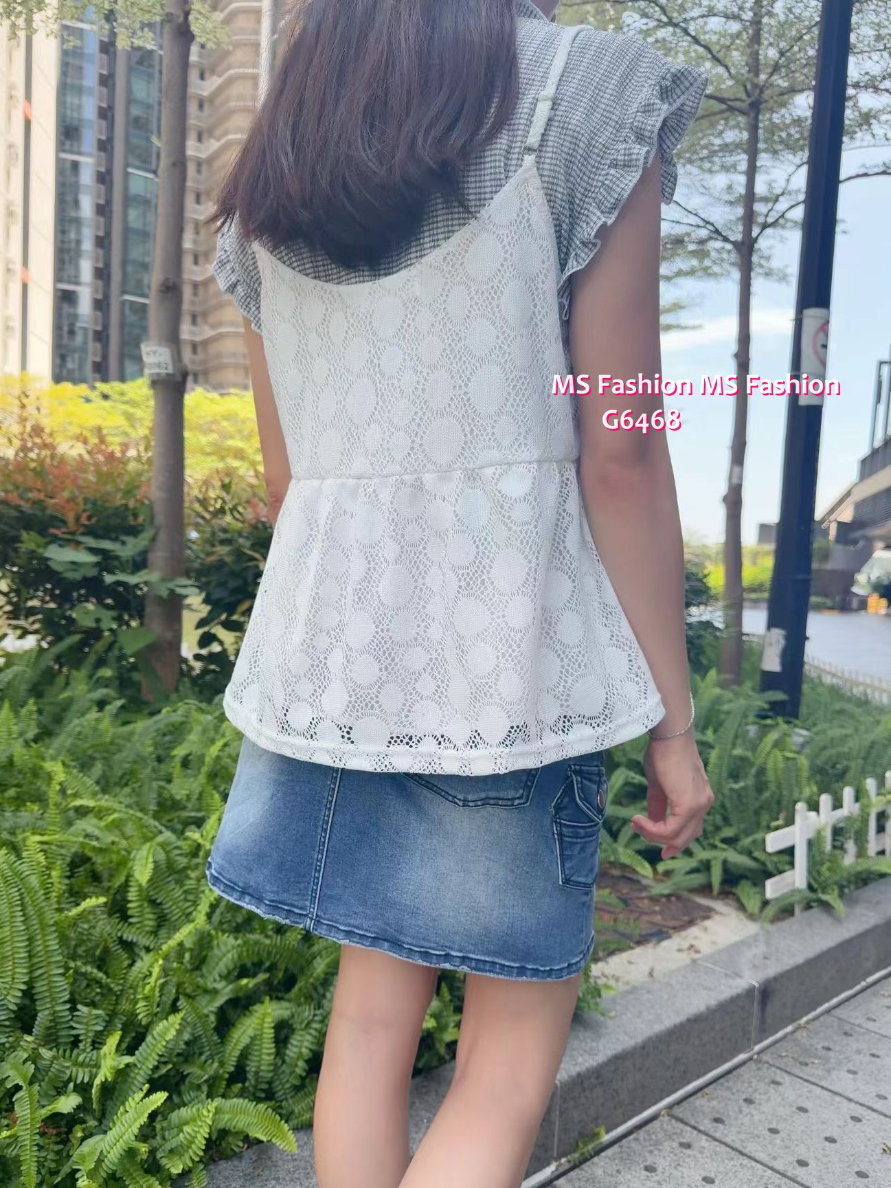 G6468 格仔top+吊帶背心Top Set