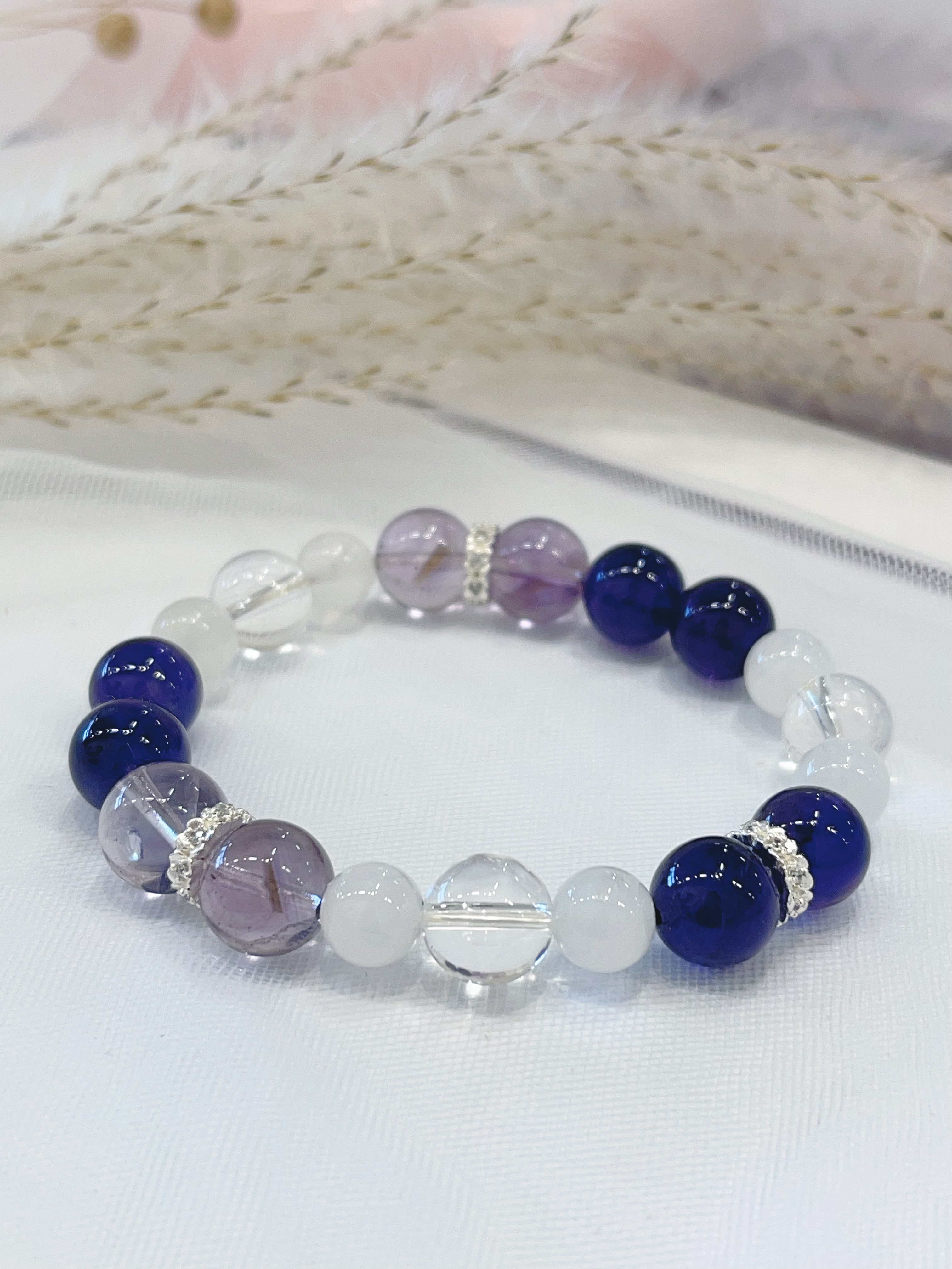 💜 紫水晶 × 紫阿塞 × 白水晶 × 月光石手串  Amethyst & Clear Quartz & Moonstone｜沉稳守护
