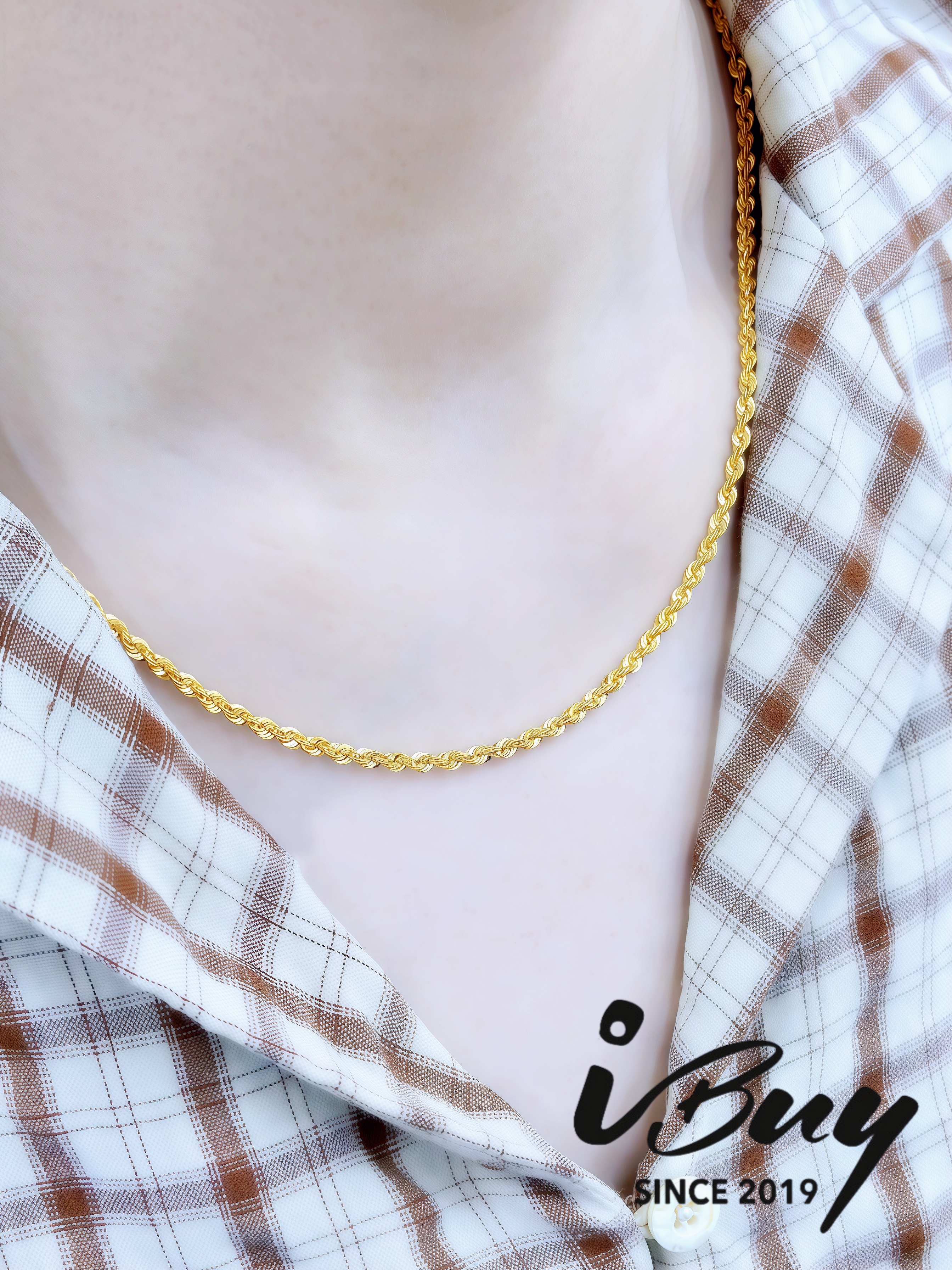 916 GOLD HOLLOW ROPE NECKLACE 916 金 空心麻绳项链