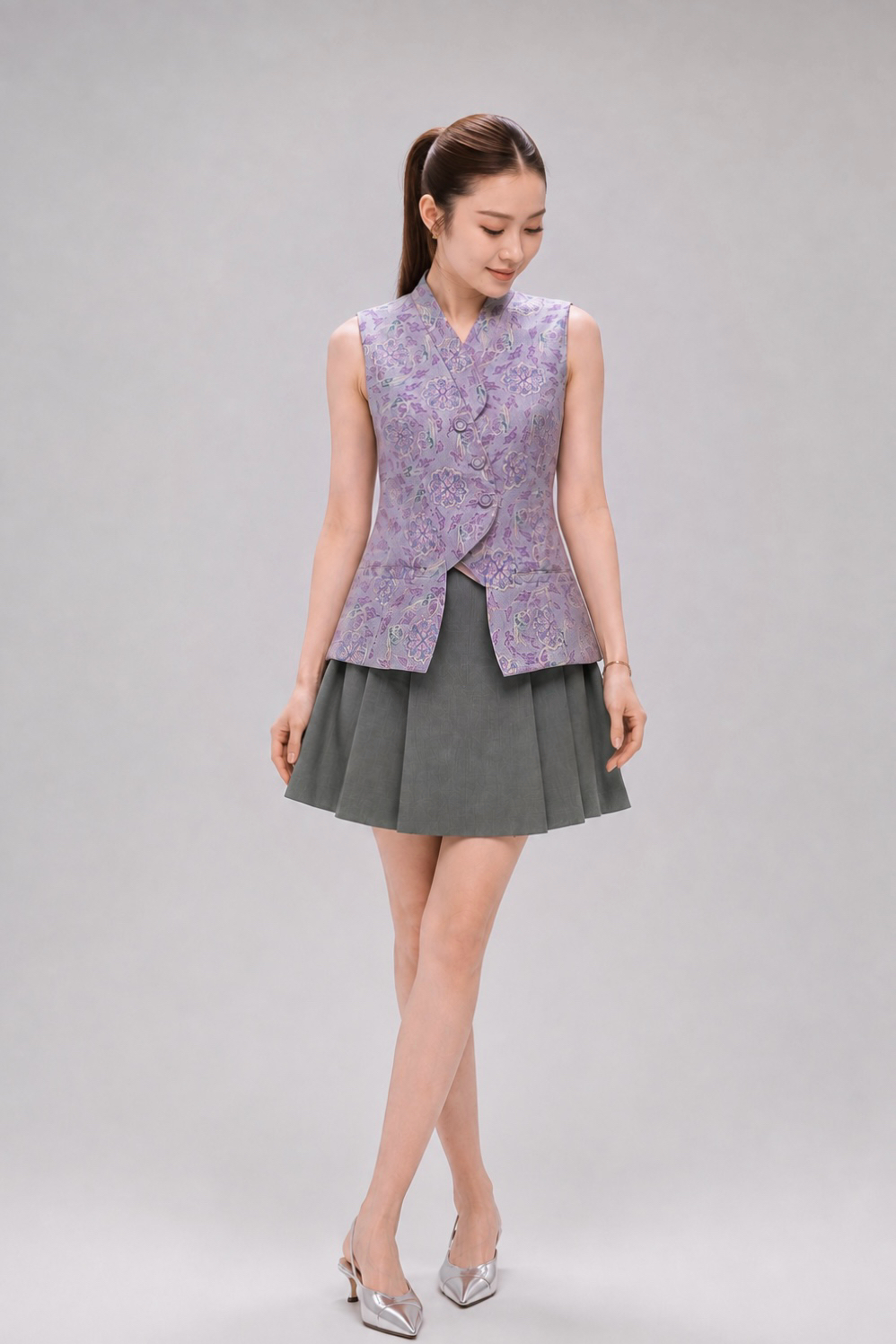 580271 Avery Pleated A-Line Mini Skirt